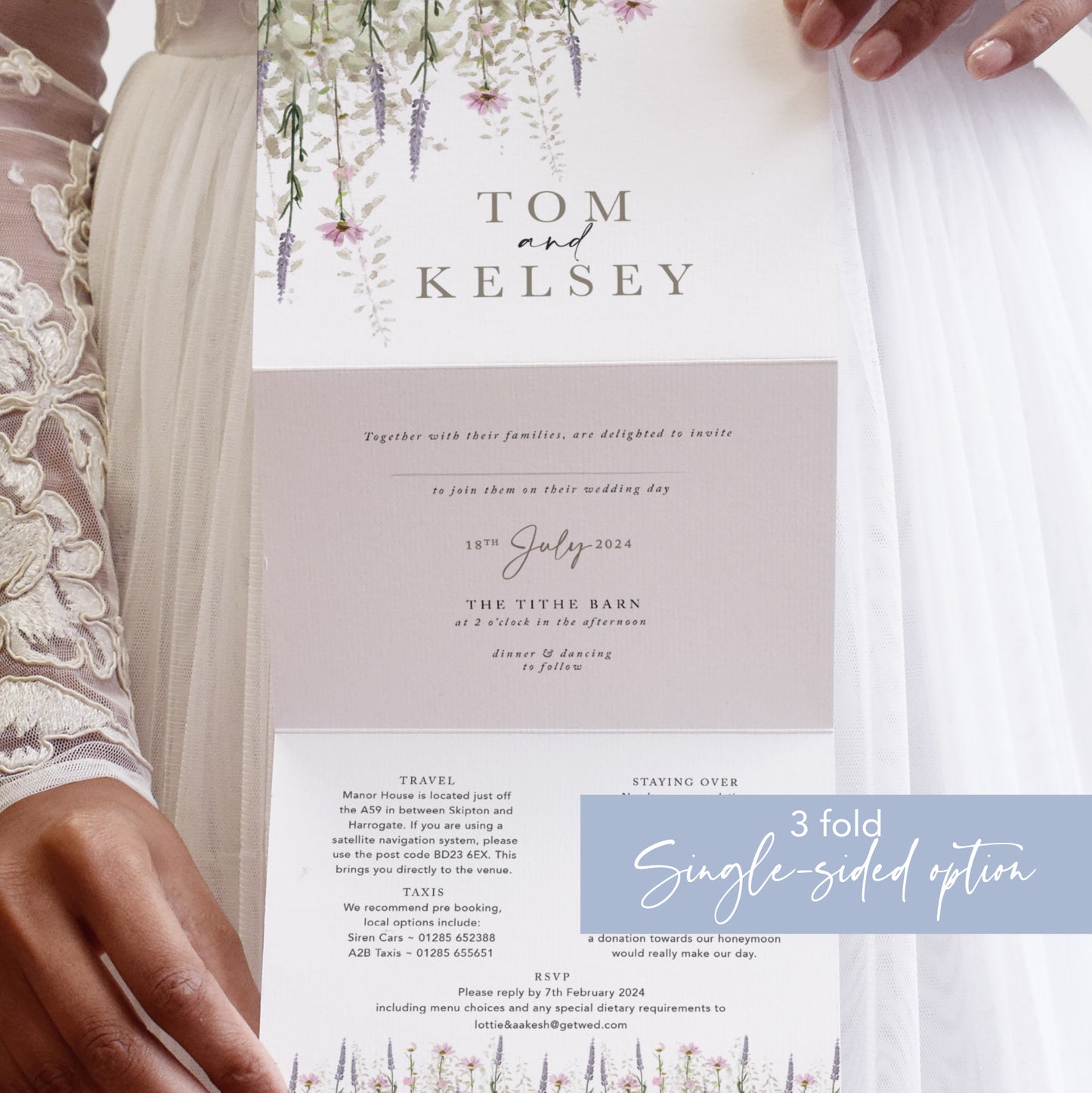 Whisper 3 Fold Concertina Wedding Invitation