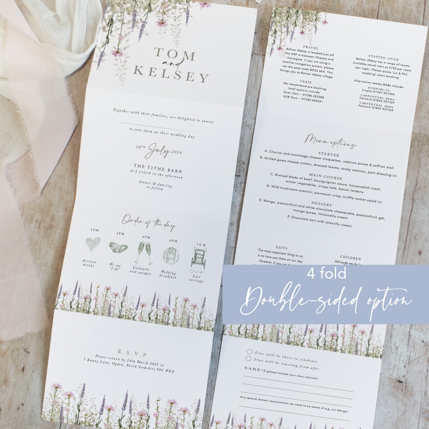 Whisper 4 Fold Concertina Wedding Invitation