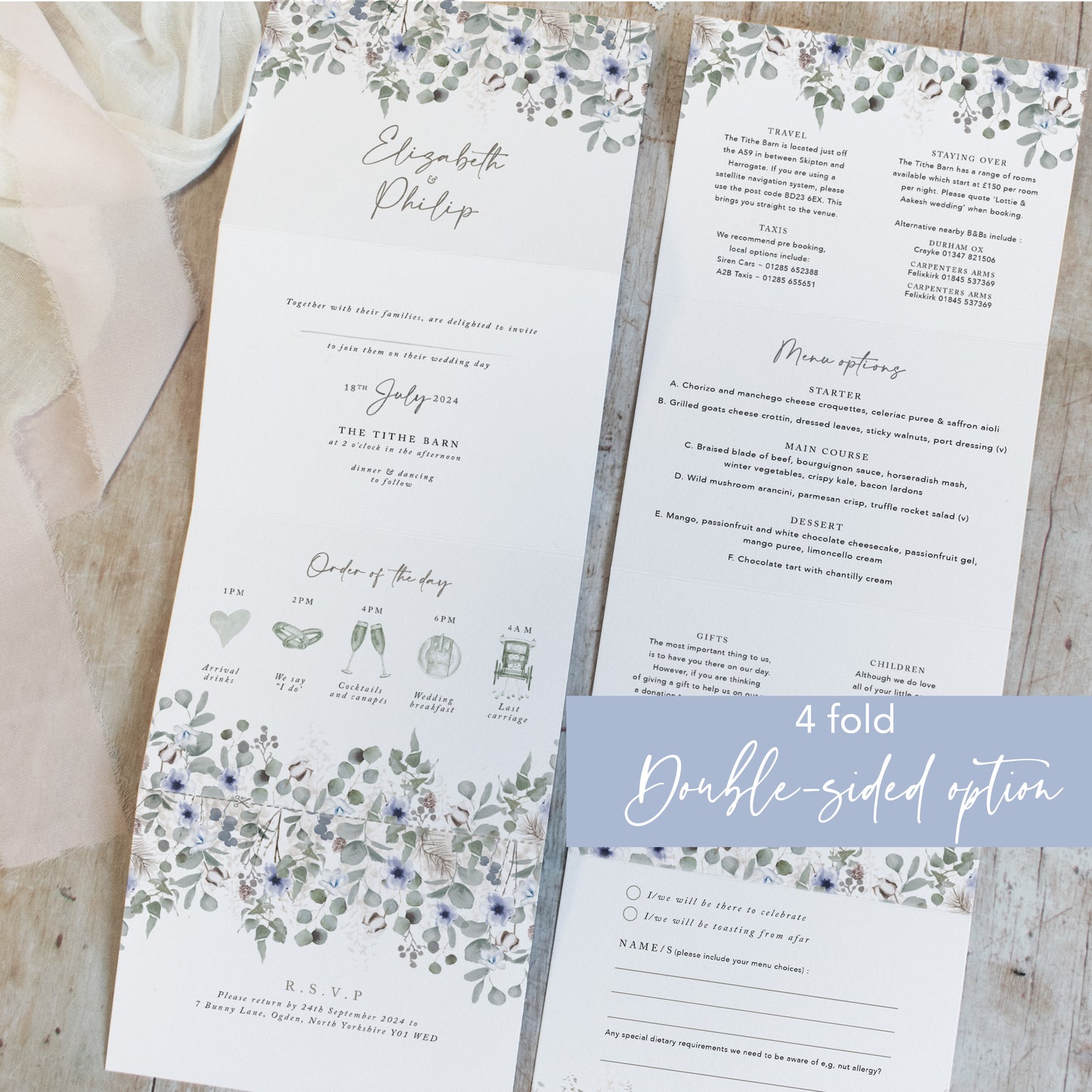 Winter Foliage 4 Fold Concertina Wedding Invitation