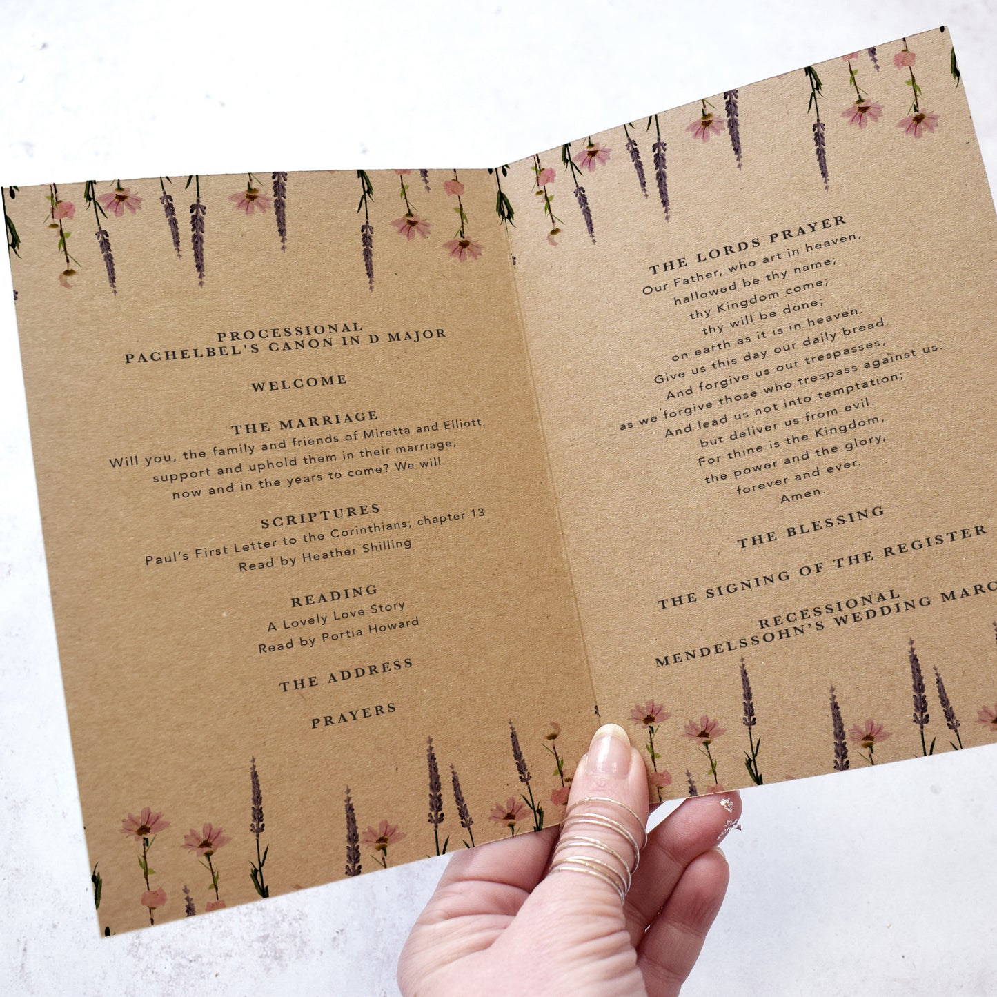 4 PAGE 'Whisper Kraft' Wedding Order of Service Booklet