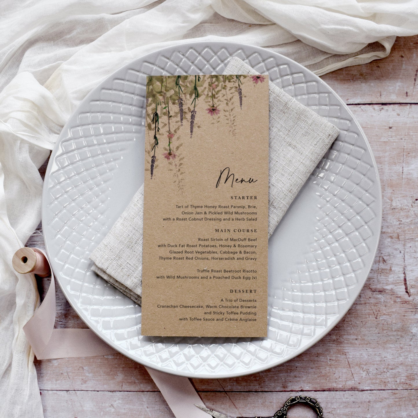 Whisper Kraft Wedding Menu Cards