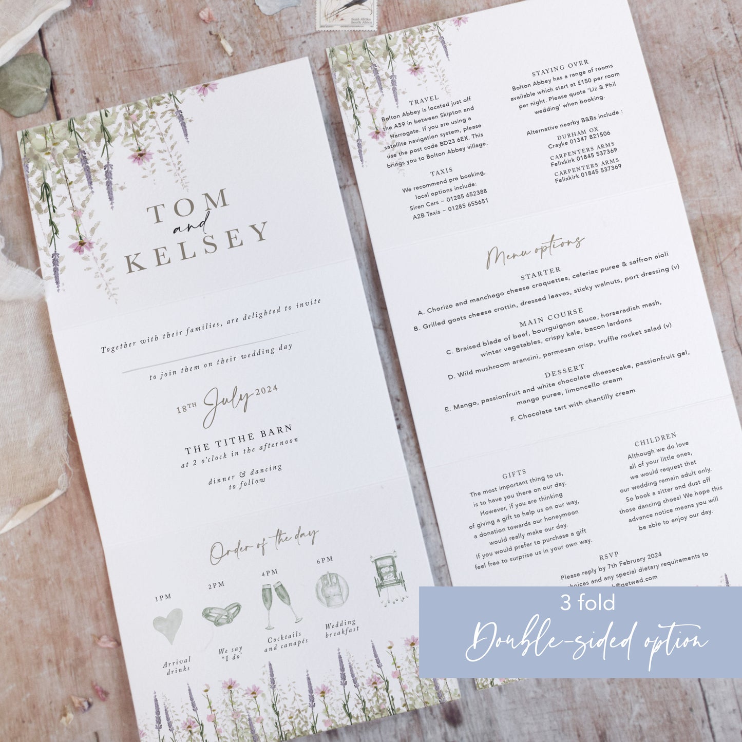 Whisper 3 Fold Concertina Wedding Invitation
