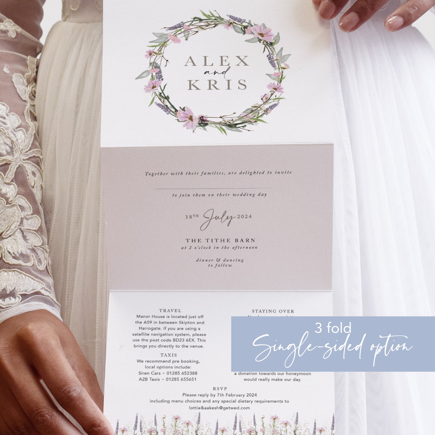 Whisper Wreath 3 Fold Concertina Wedding Invitation