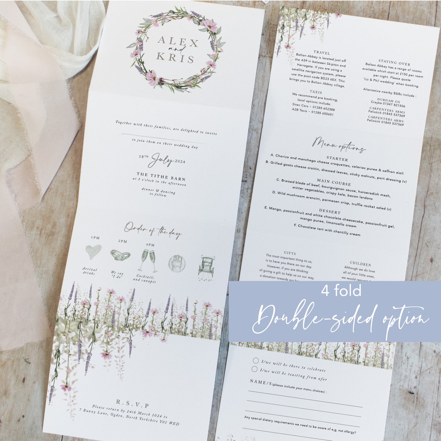 Whisper Wreath 4 Fold Concertina Wedding Invitation