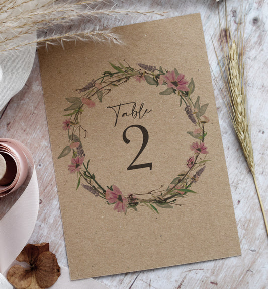 Whisper Kraft Wedding Table Number Cards