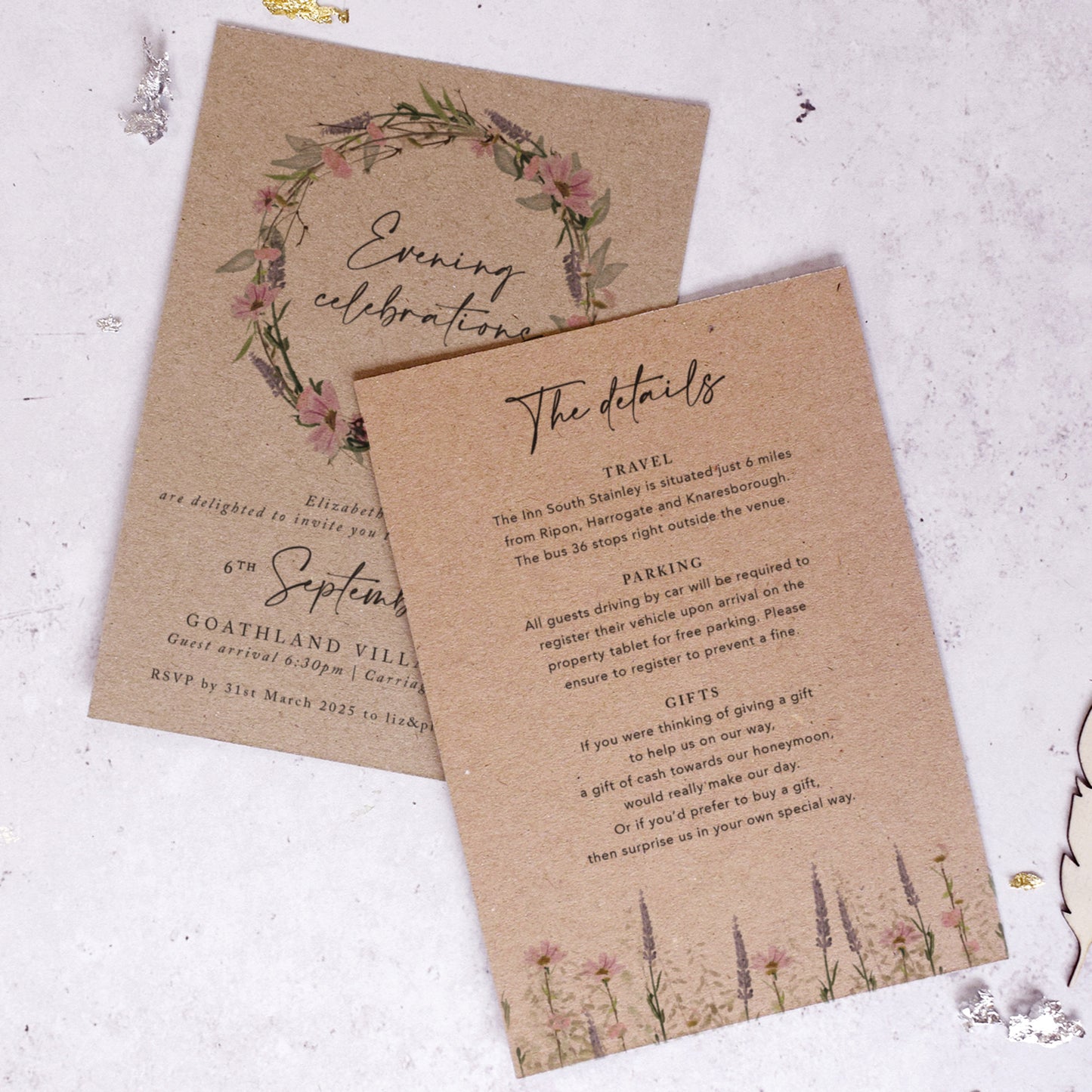Whisper Wreath Kraft Evening Wedding Invitations