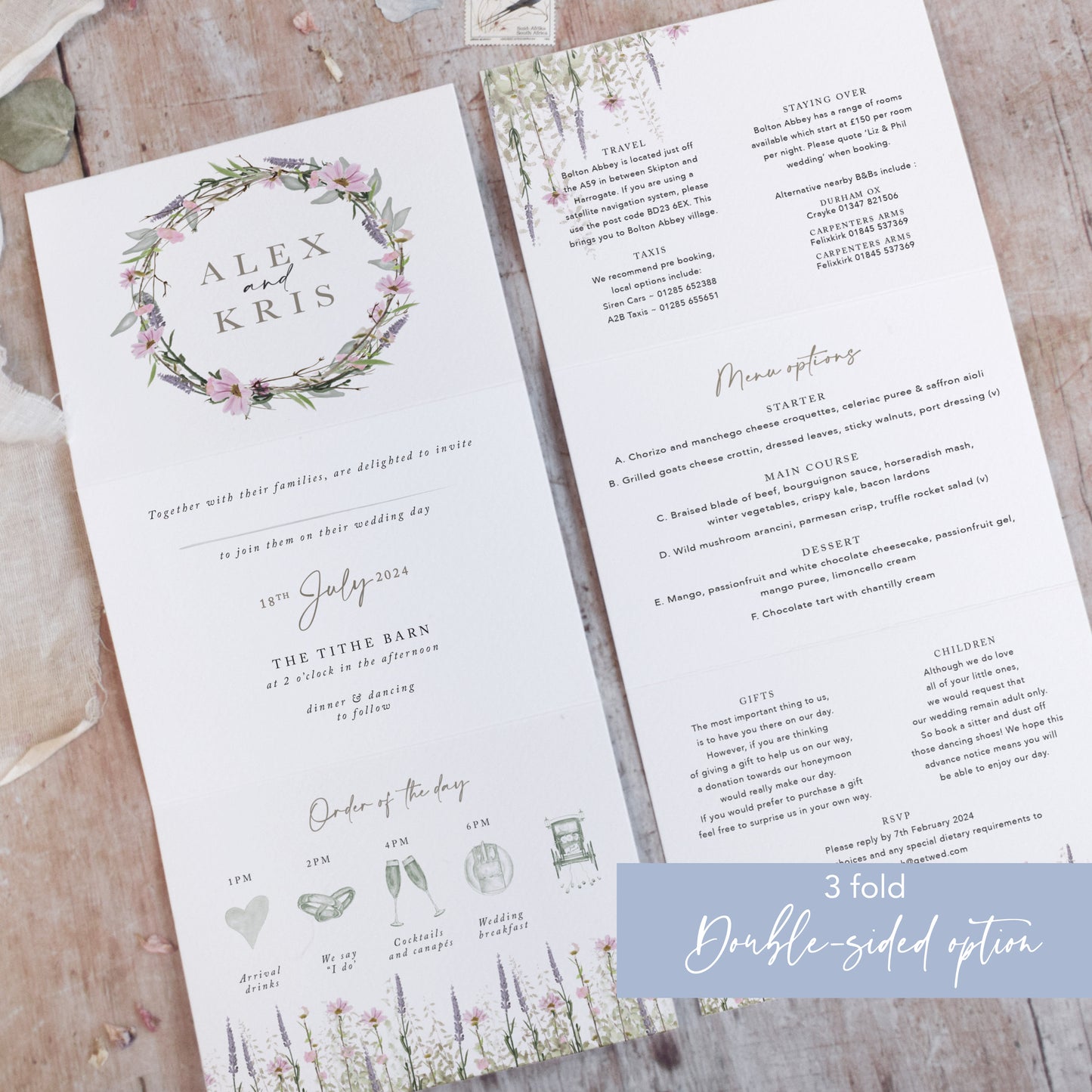 Whisper Wreath 3 Fold Concertina Wedding Invitation