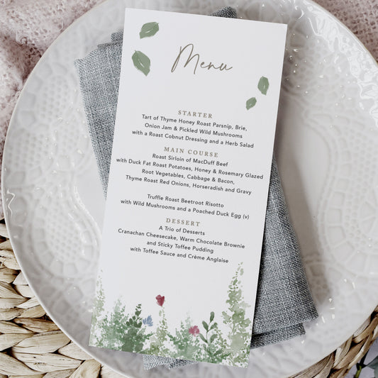 Wildflower Wedding Menu Cards
