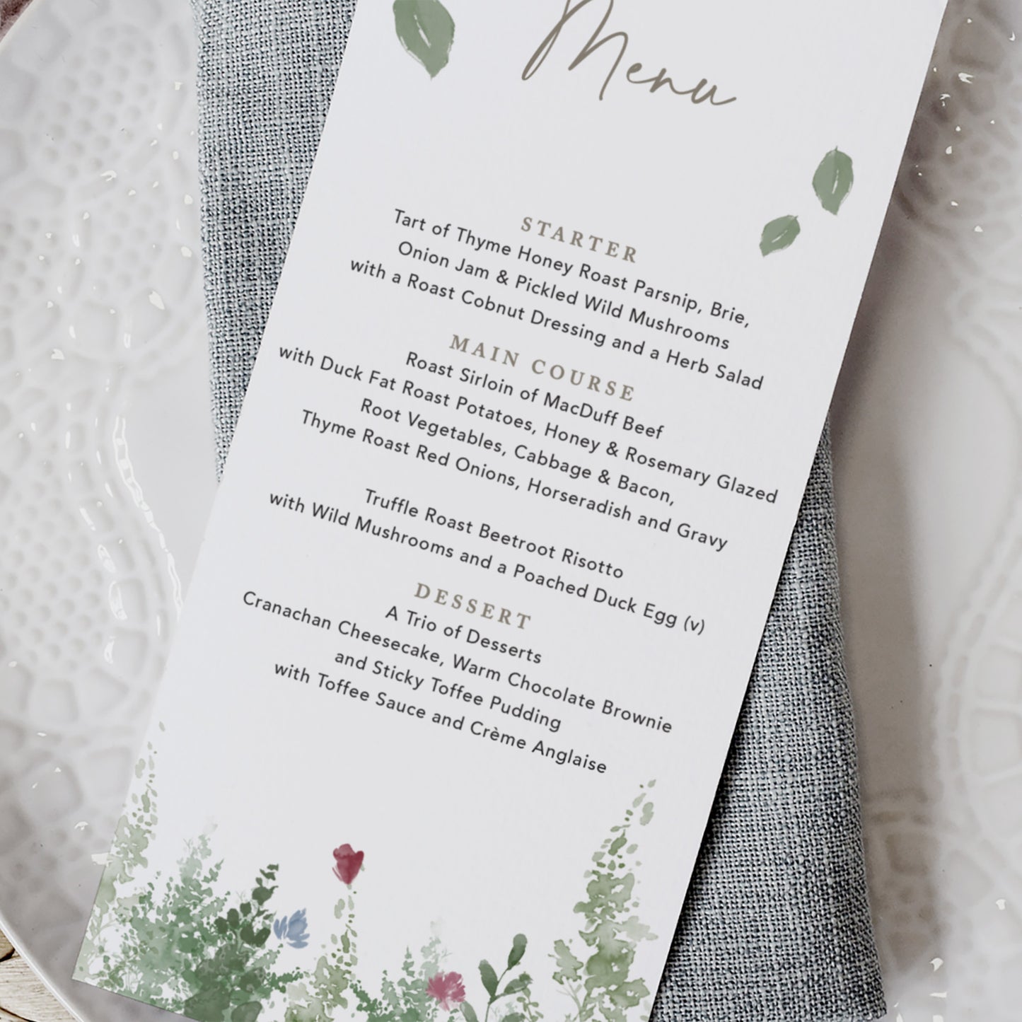 Wildflower Wedding Menu Cards
