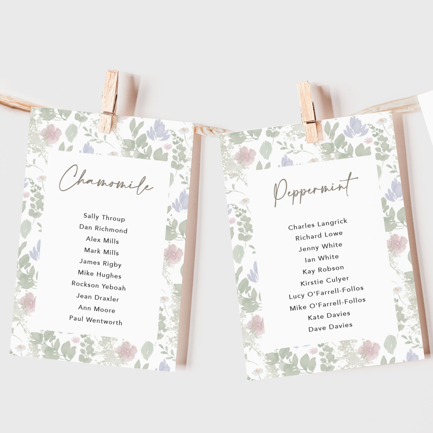 Wildflower Wedding Seating Plan Cards