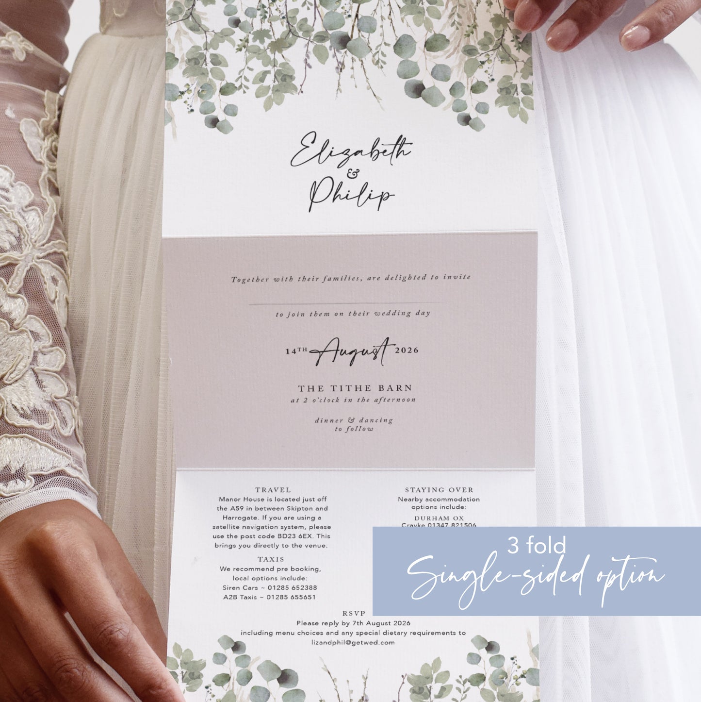 Willow 3 fold Concertina Wedding Invitation