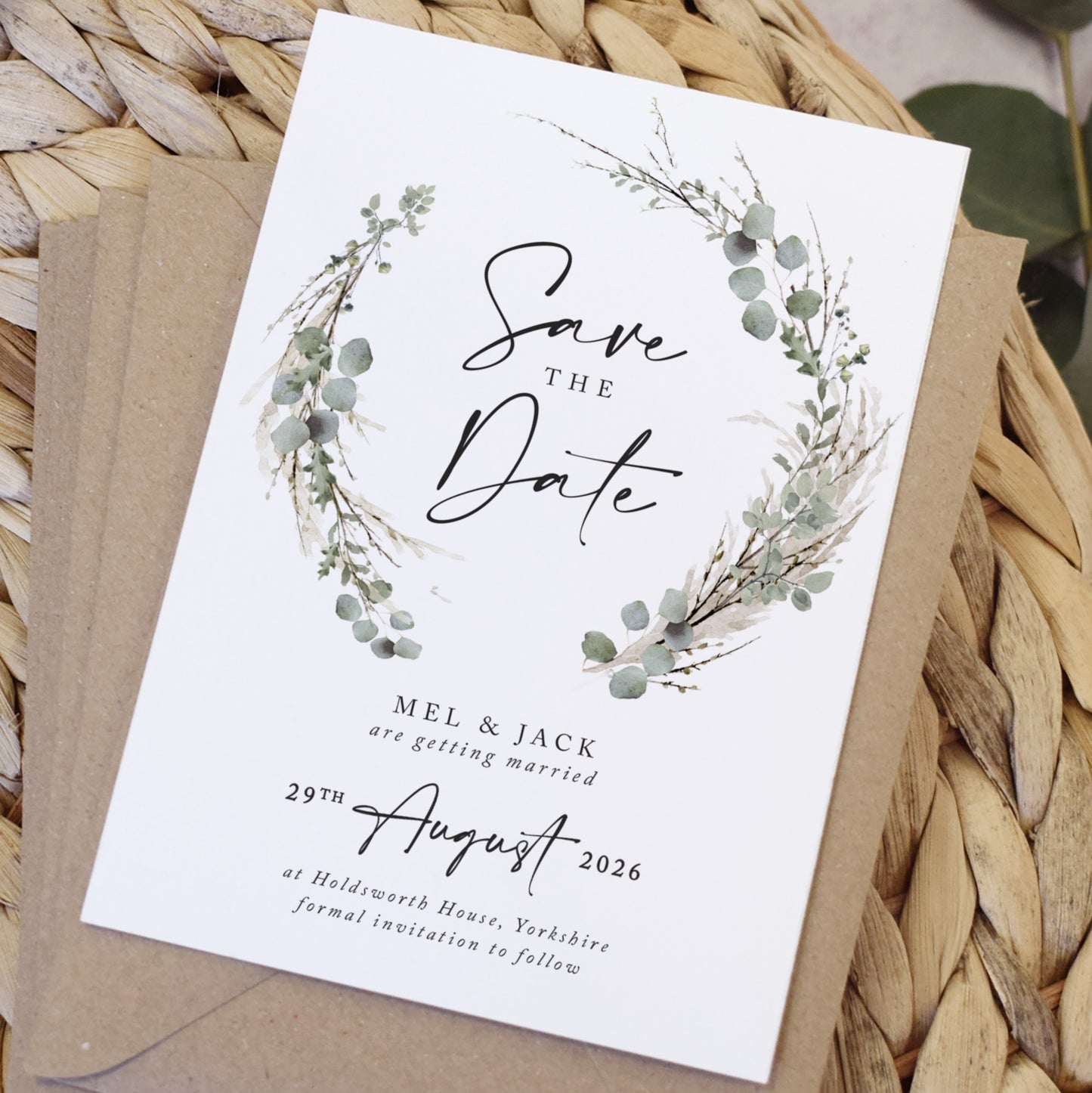 Willow Wreath Wedding Save the Date Cards