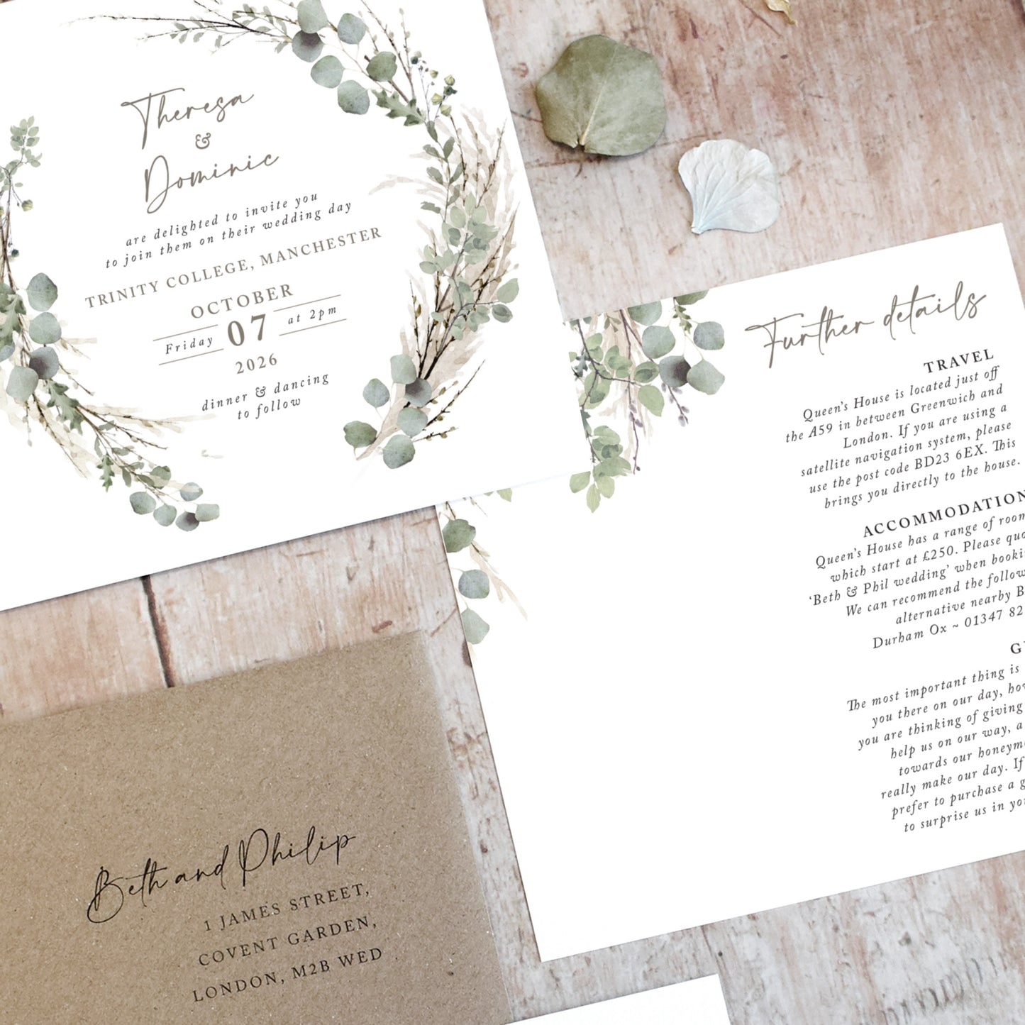 Willow Wreath Square Wedding Invitation
