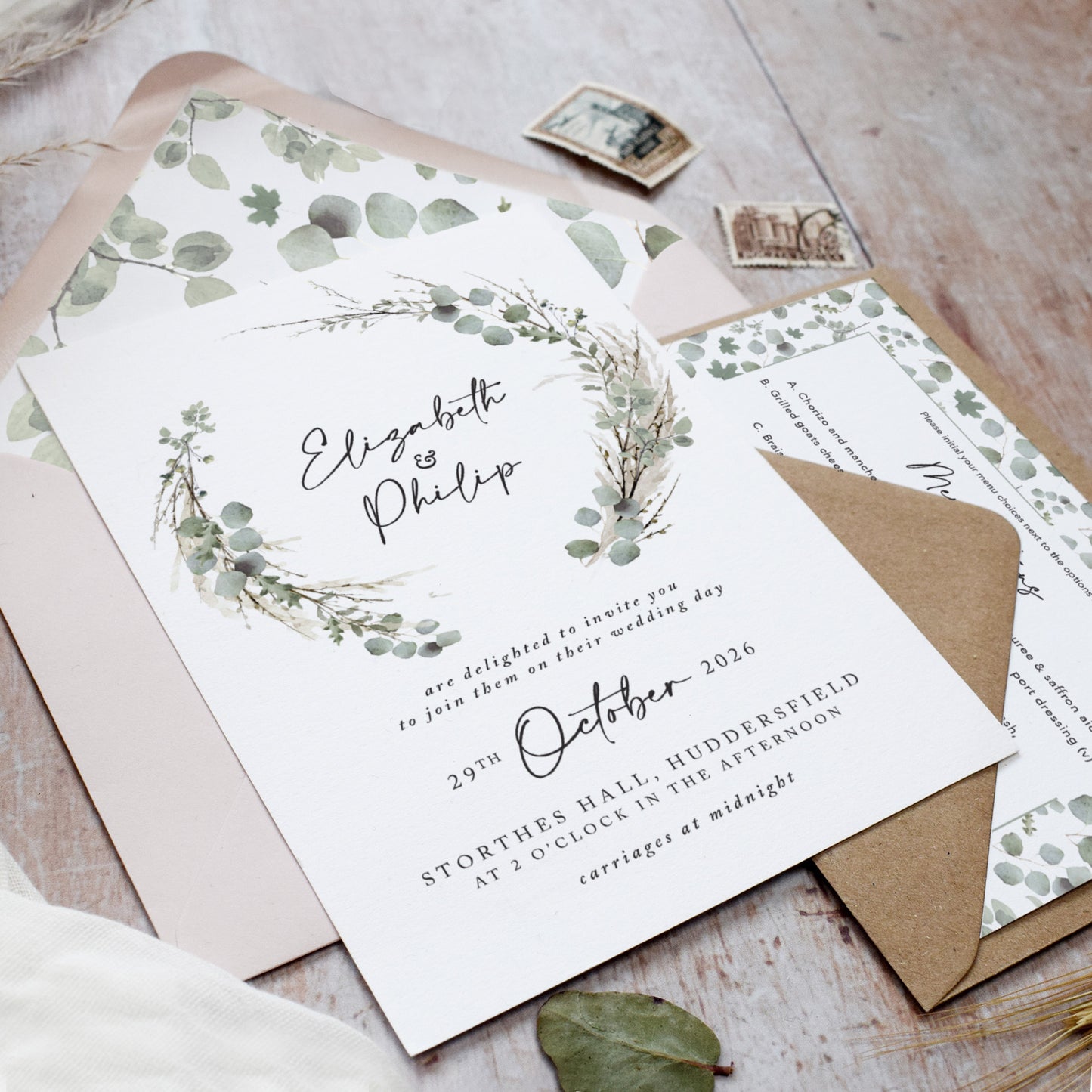 Willow Wreath Wedding Invitation