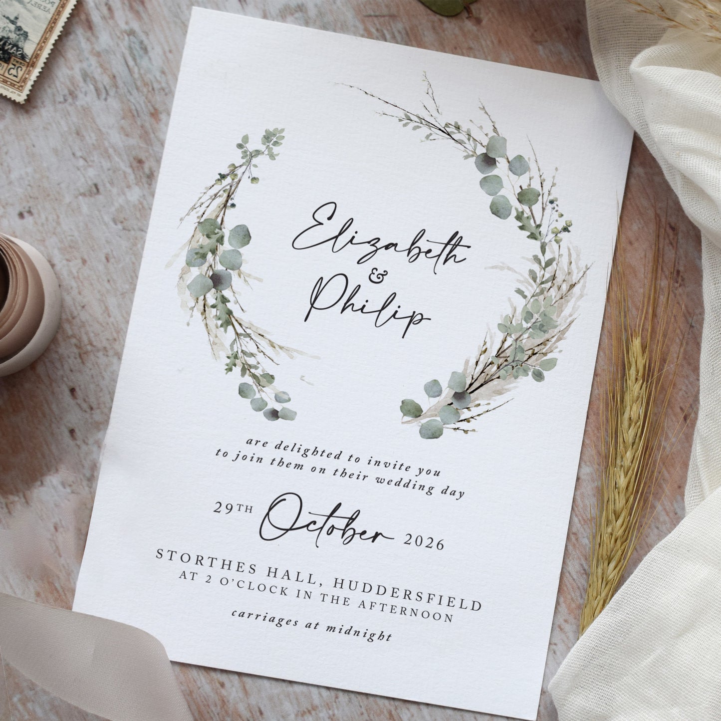 Willow Wreath Wedding Invitation
