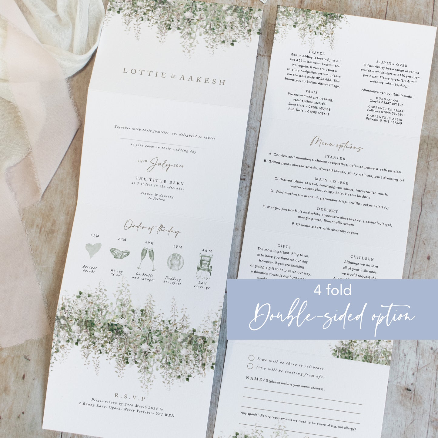 Whimsical Windsor 4 Fold Concertina Wedding Invitation