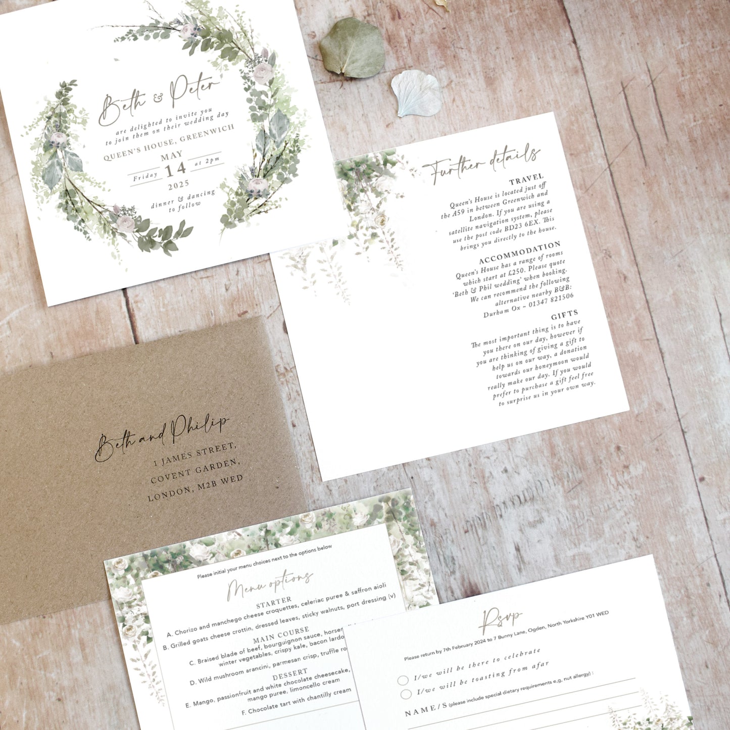 Windsor Wreath Square Wedding Invitation
