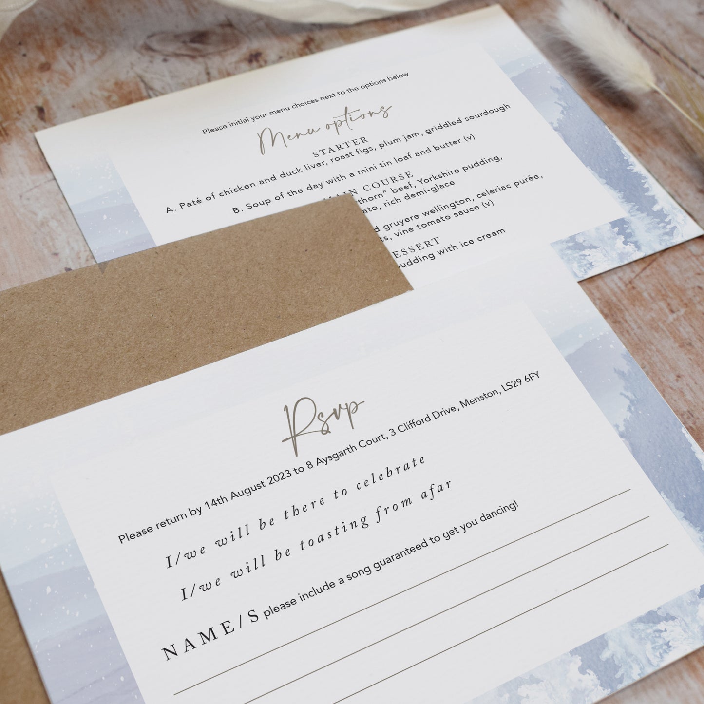 dusky blue wedding stationery