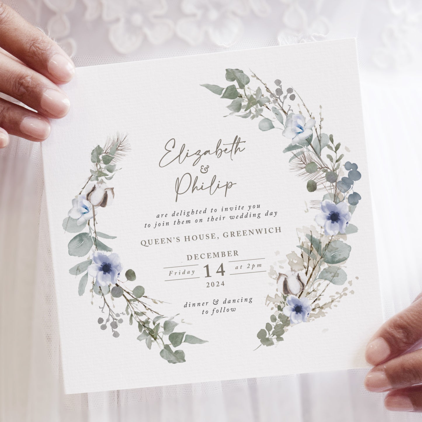 Winter Wreath Square Wedding Invitation