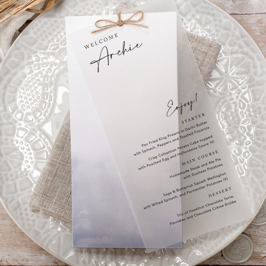 Winter Blue Vellum Wedding Menu