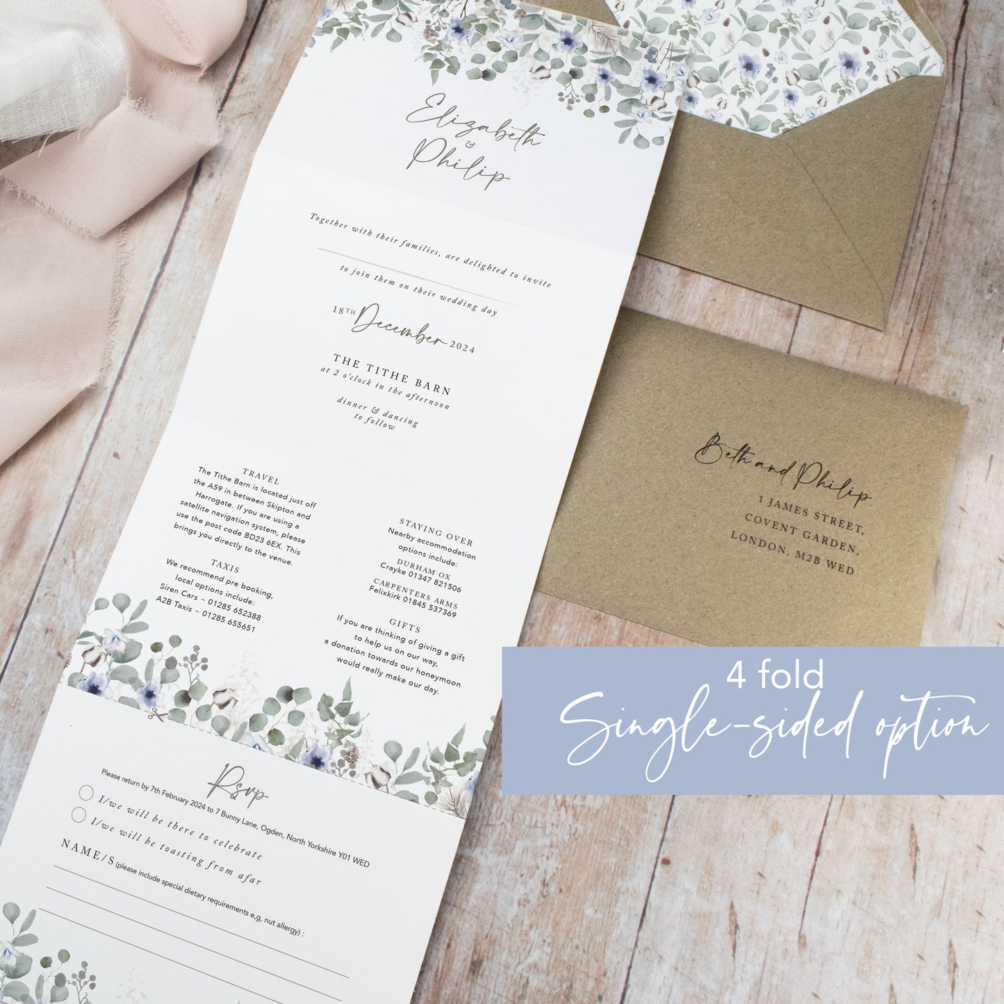 Winter Foliage 4 Fold Concertina Wedding Invitation