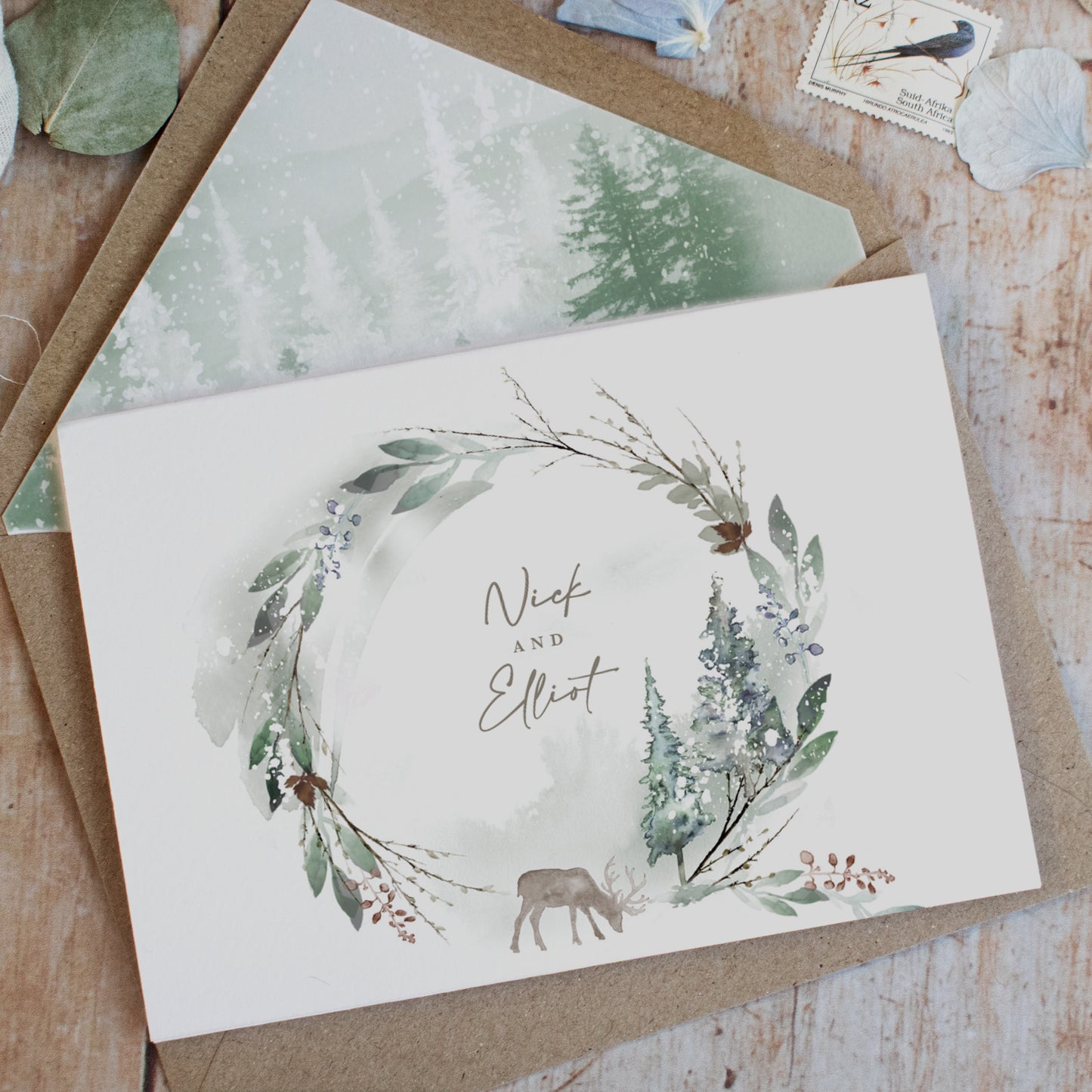 Winter Green 4 Fold Concertina Wedding Invitation