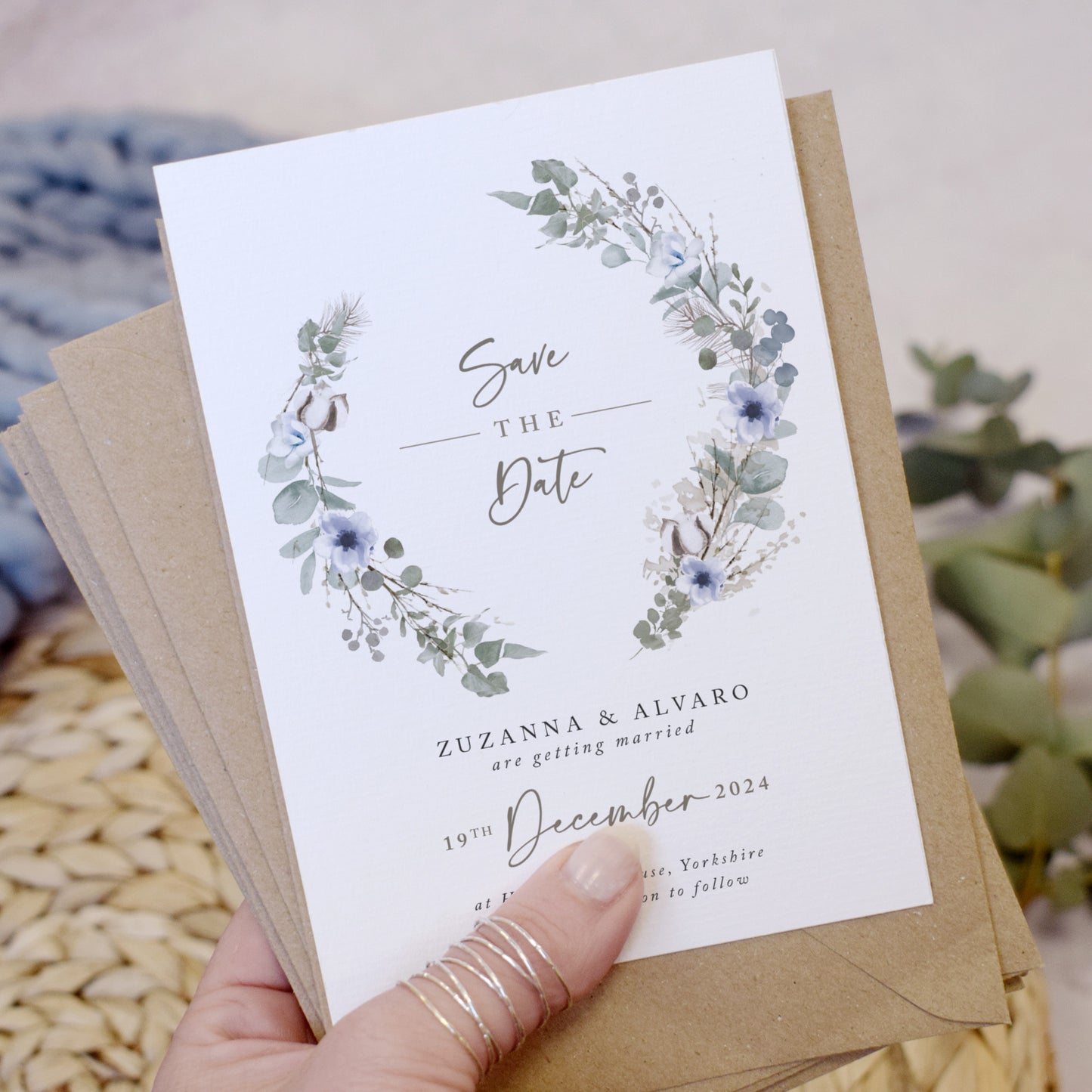 Winter Wreath Wedding Save the Date Cards