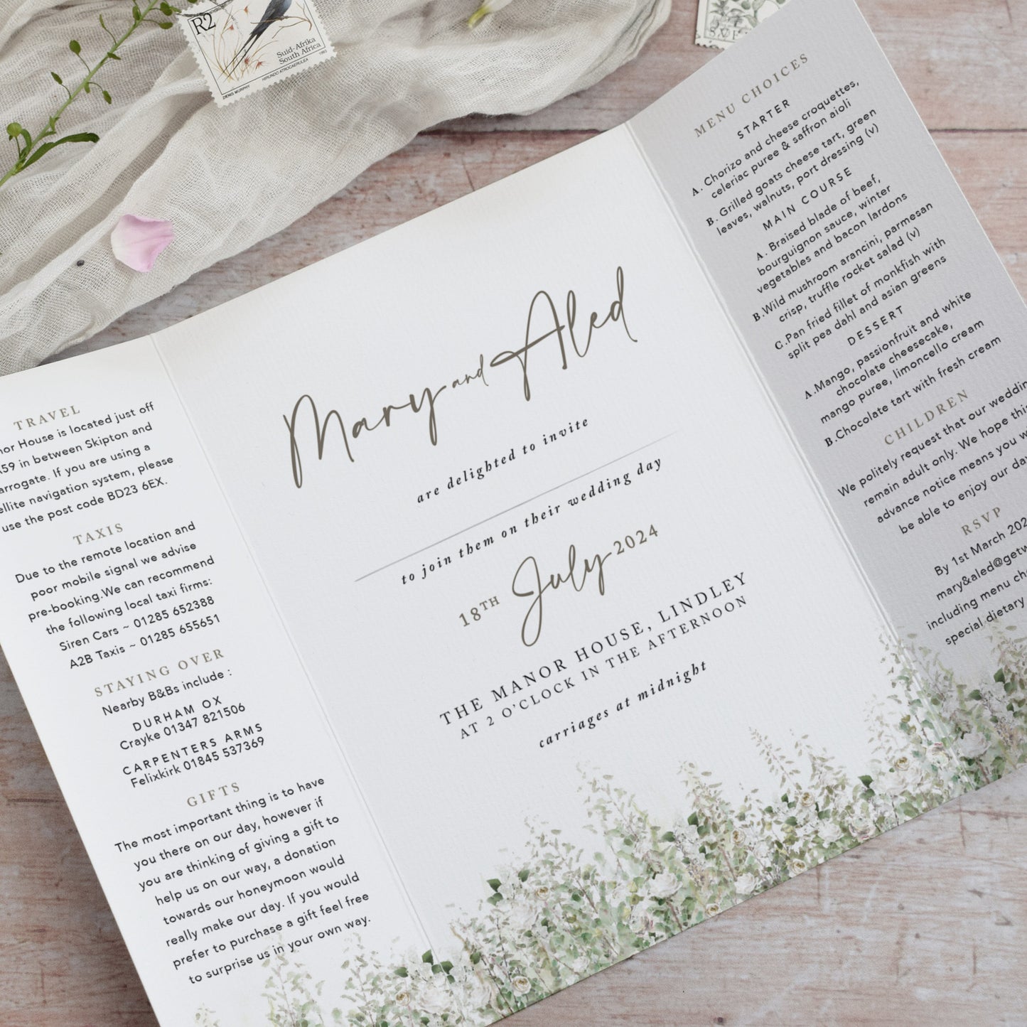 botanical all in one wedding invites
