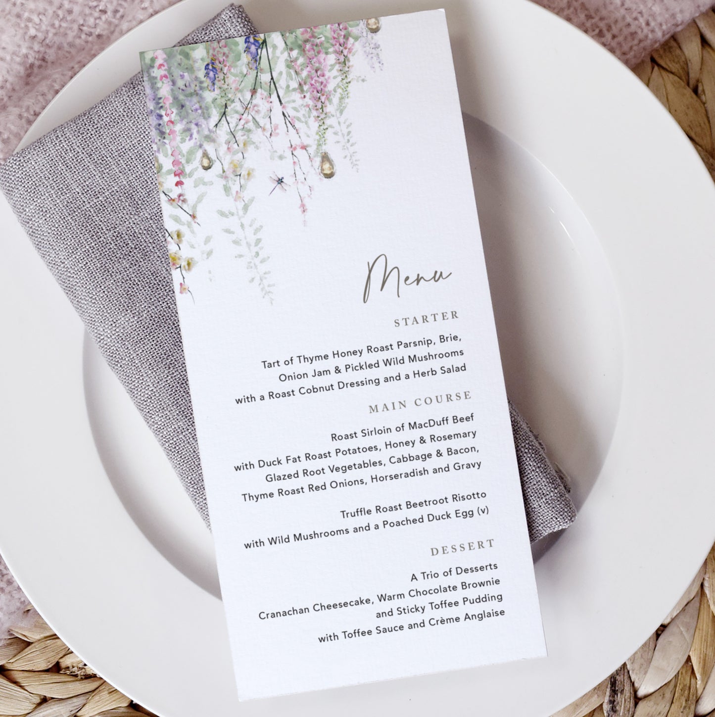 Whimsical Wedding Menu Cards