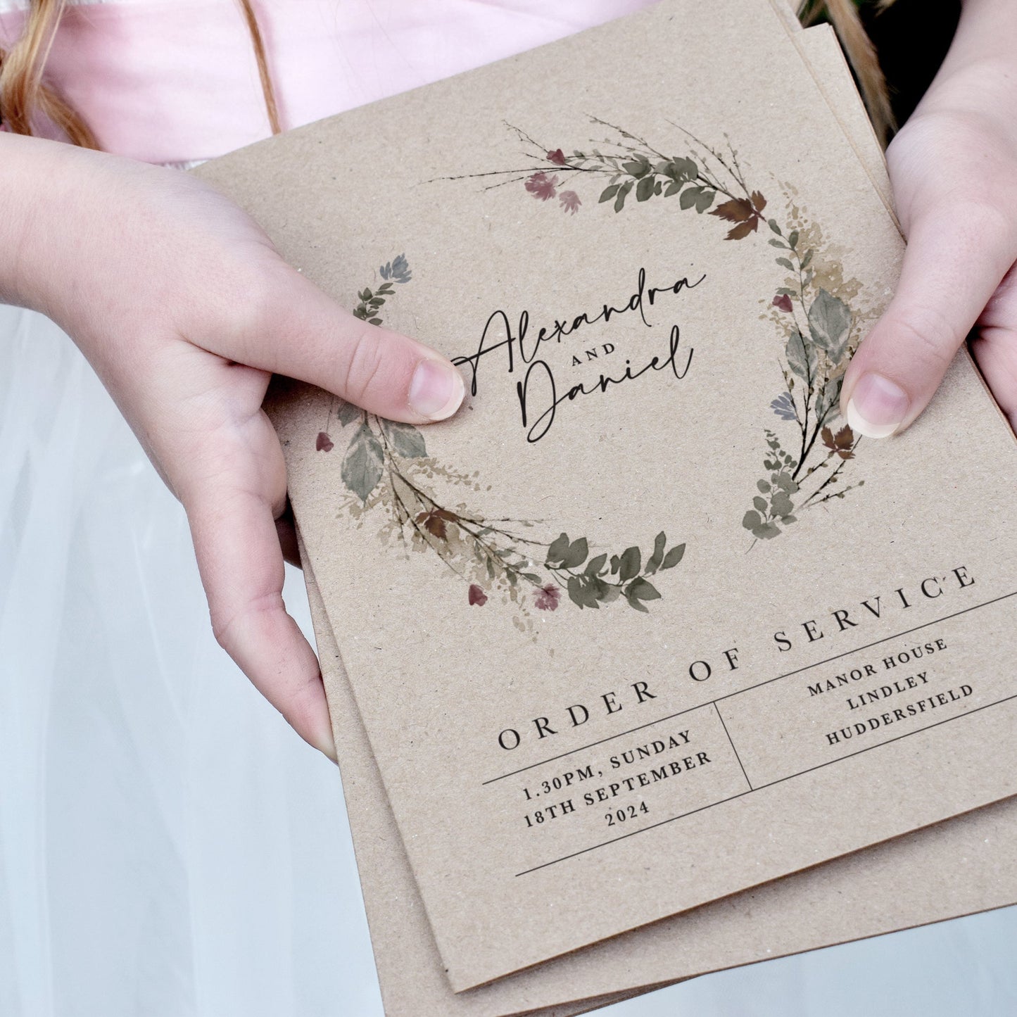 8 PAGE 'Autumn Kraft' Wedding Order of Service Booklet