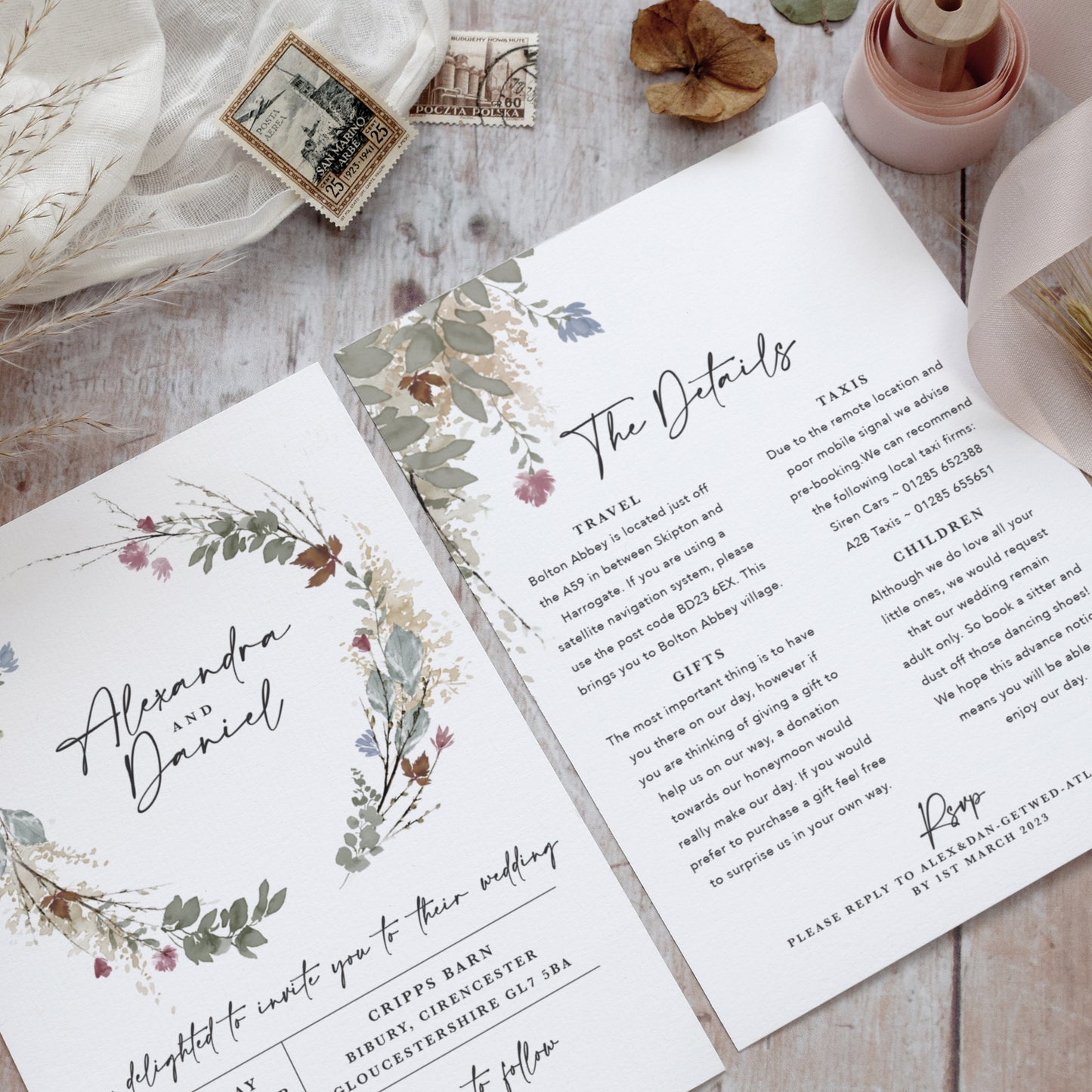 Autumn Wreath Flat Wedding Invitation