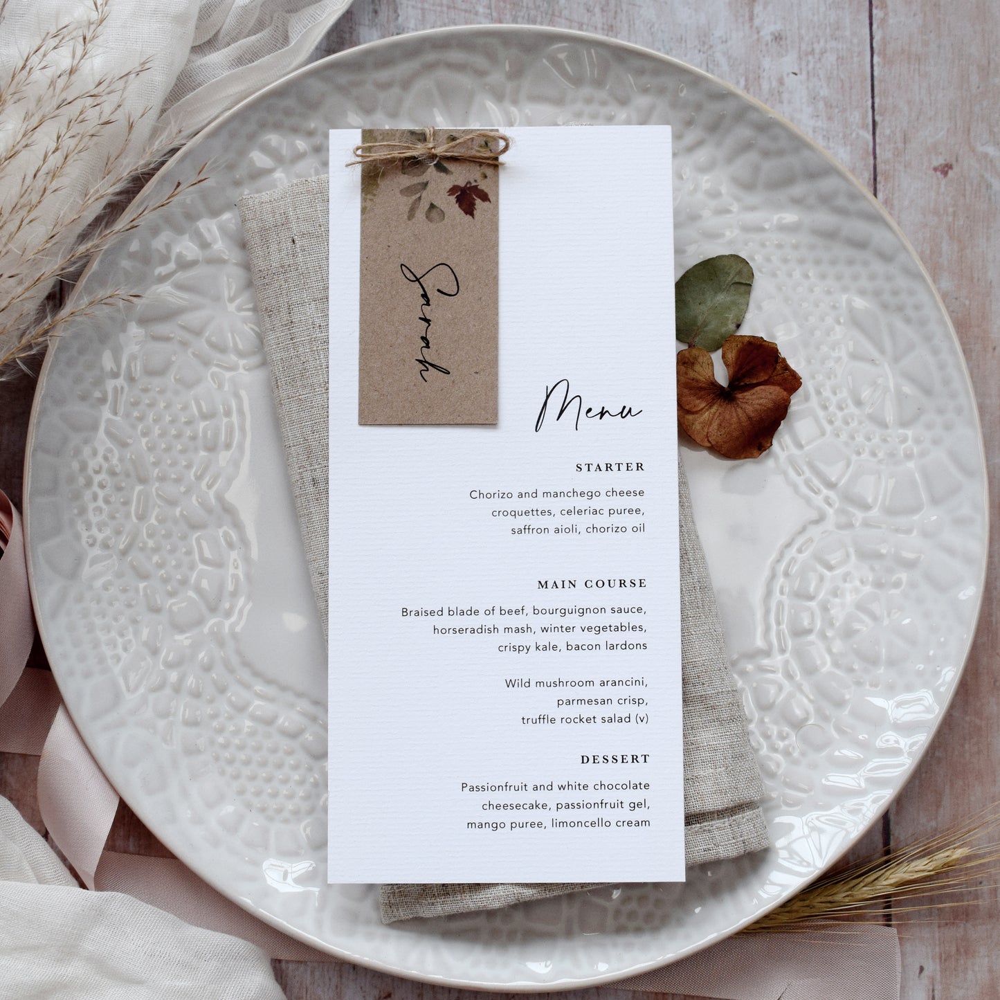 Autumn Wedding Menu Card