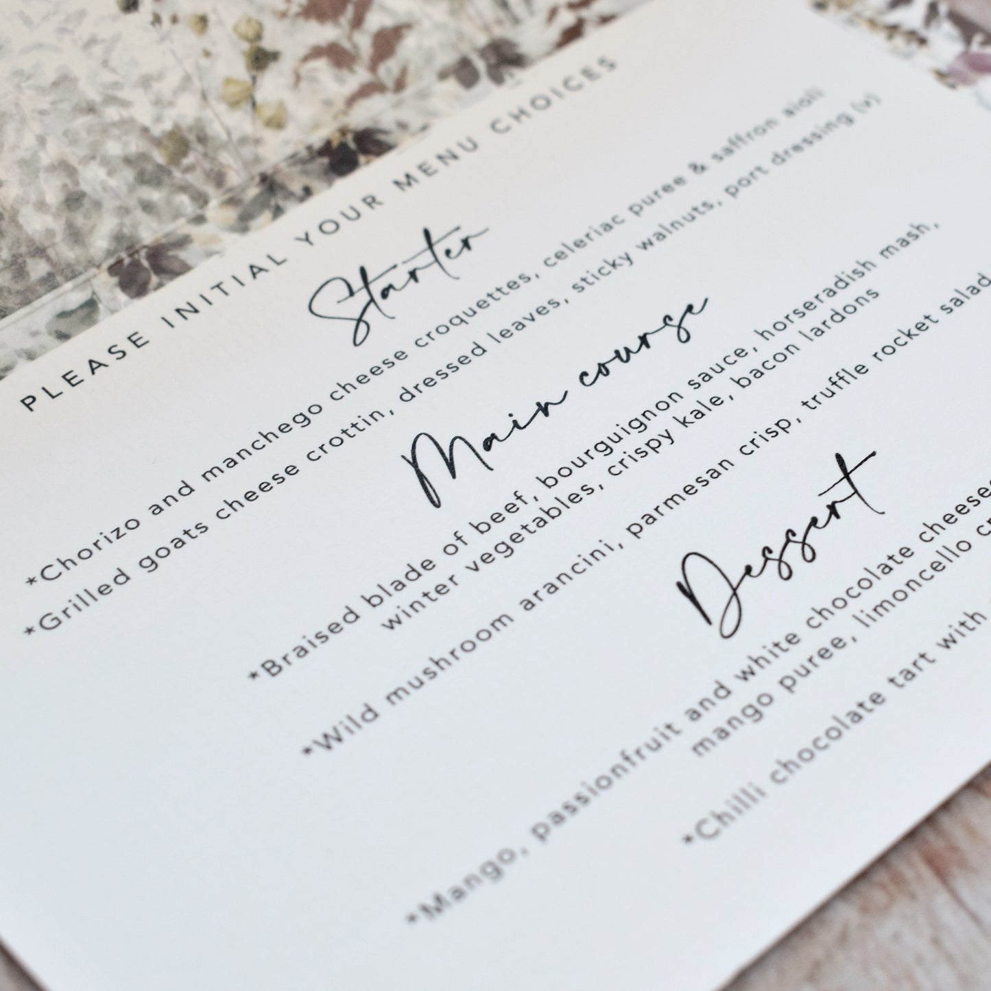 Fall wedding menu card
