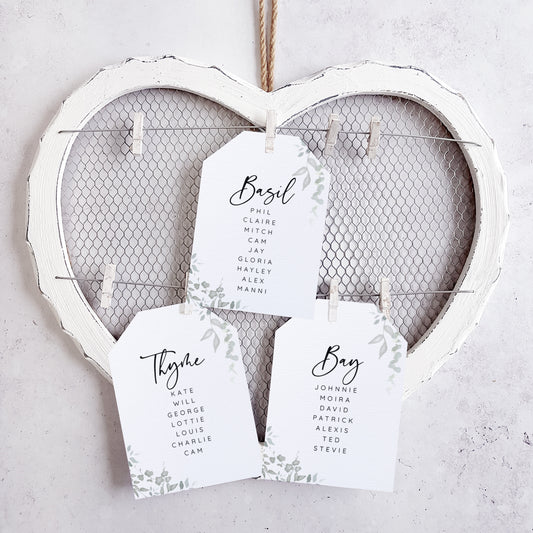 'Greenery' Wedding Seating Plan Cards