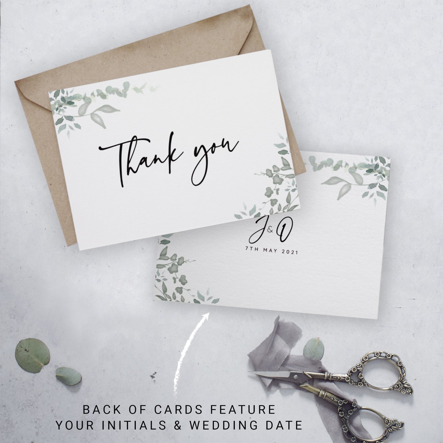 Personalised Photo Greenery Wedding Thank You Cards