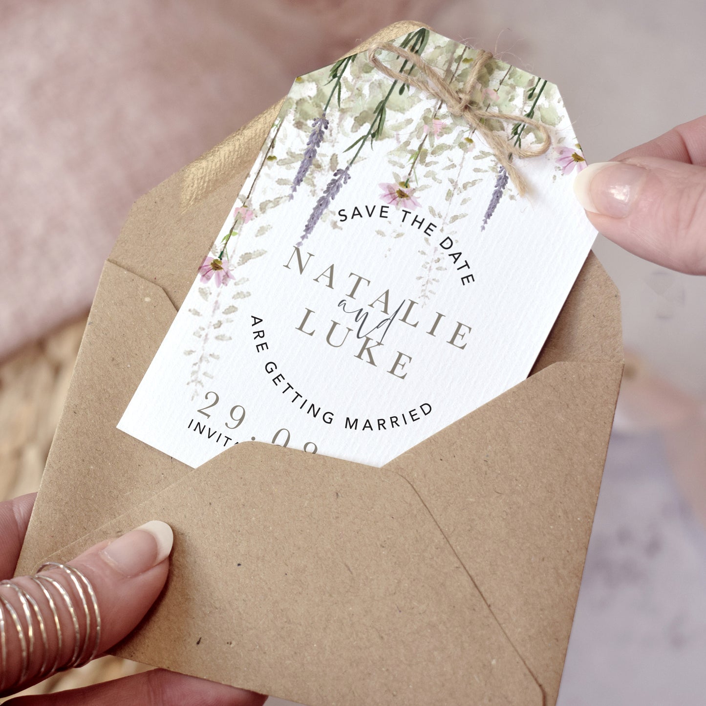 'Whisper' trailing floral wedding save the date cards