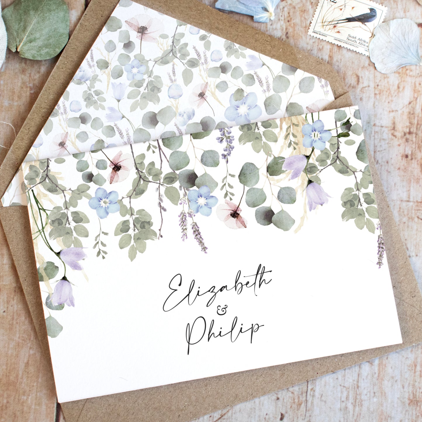 Periwinkle 4 Fold Concertina Wedding Invitation