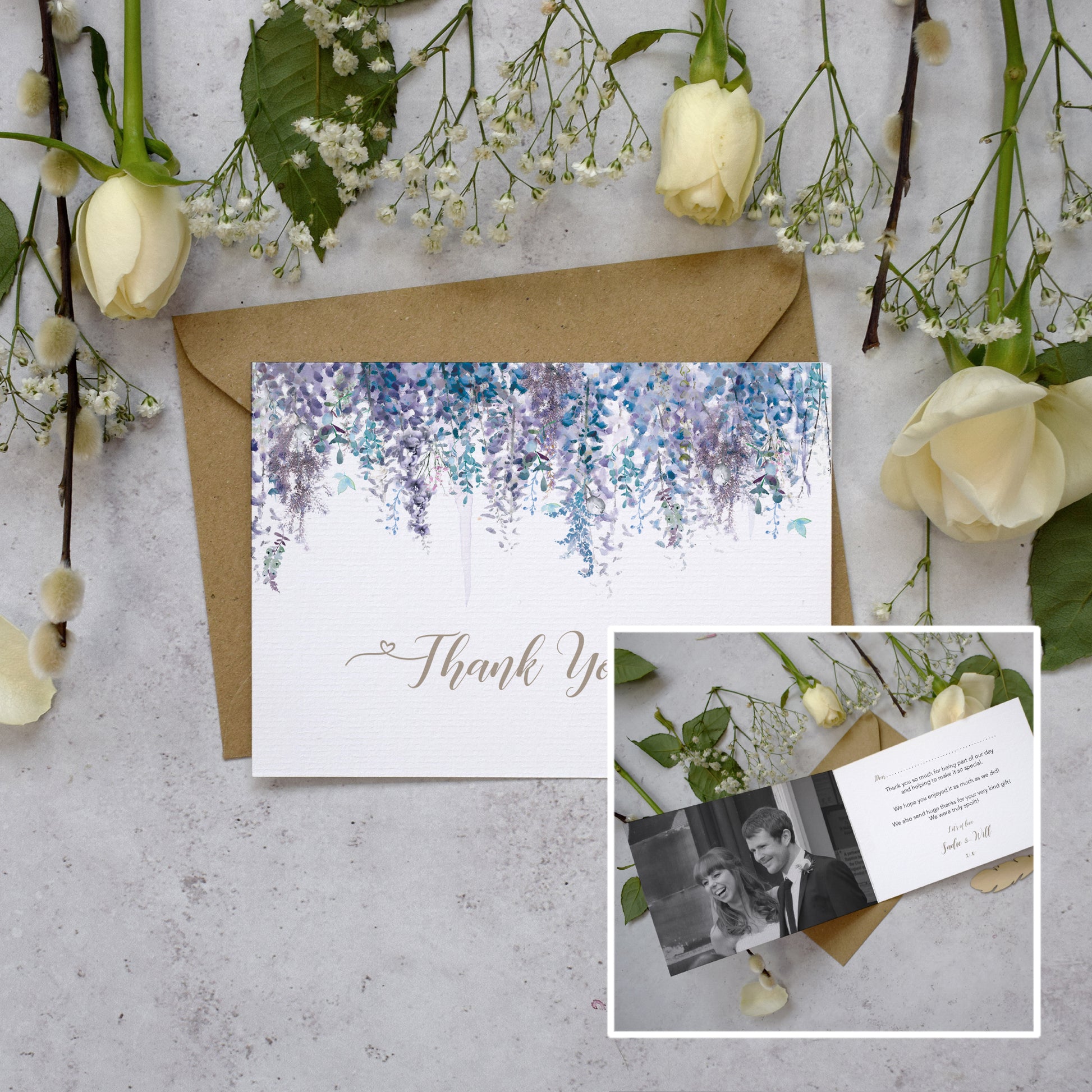 winter wedding photo thank you cards