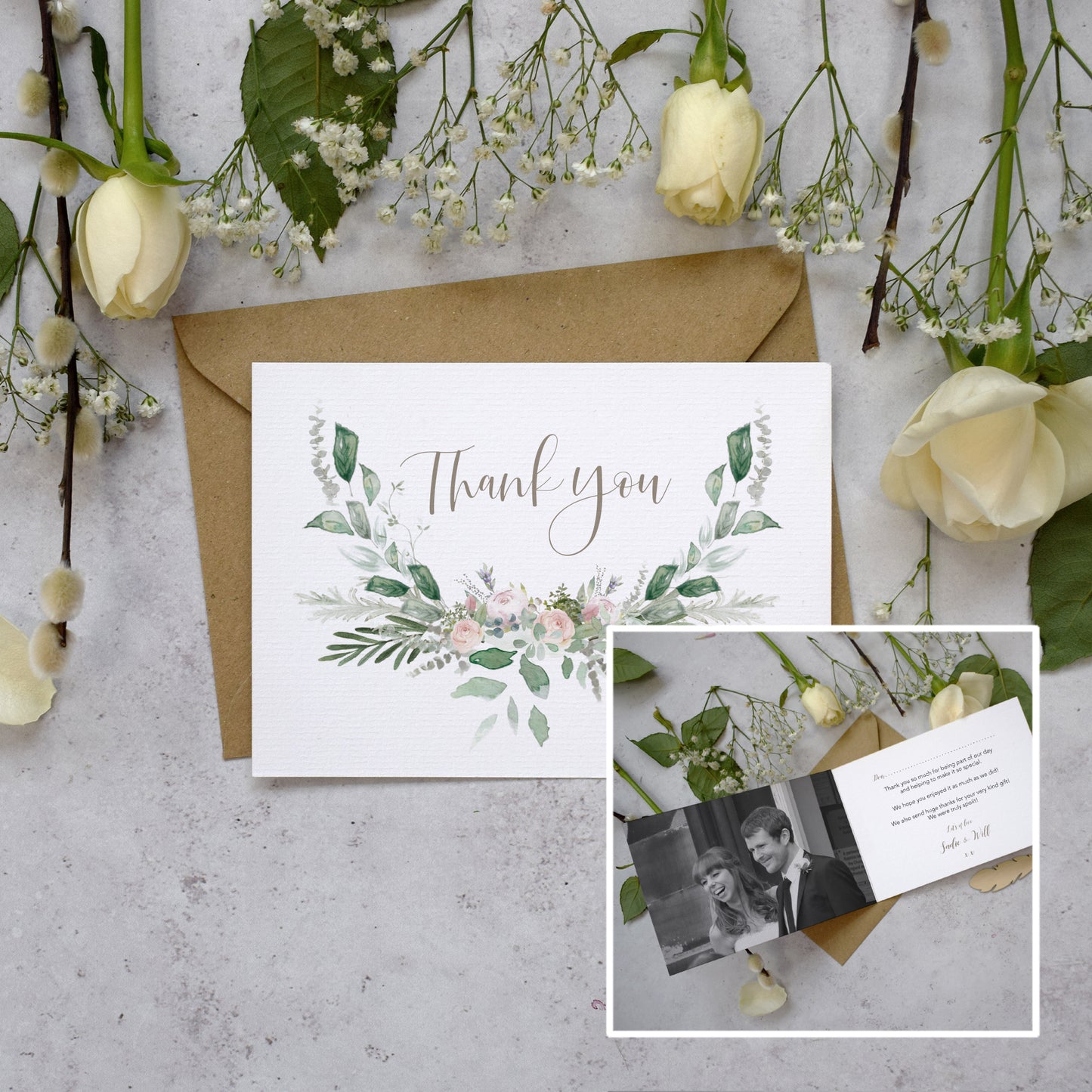 Personalised Photo Foliage Blush Thank You Cards