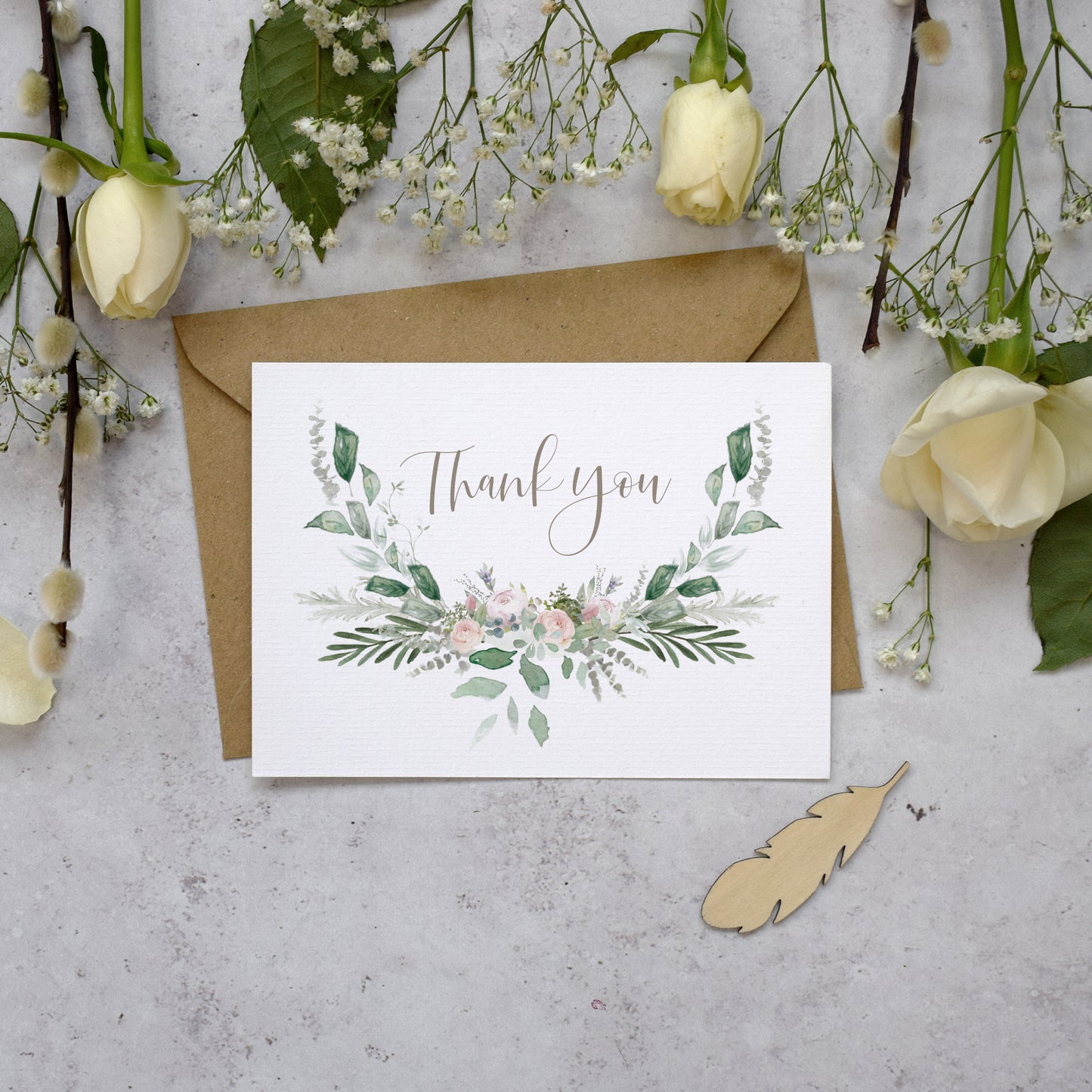 'Foliage Blush' wedding thank you postcards