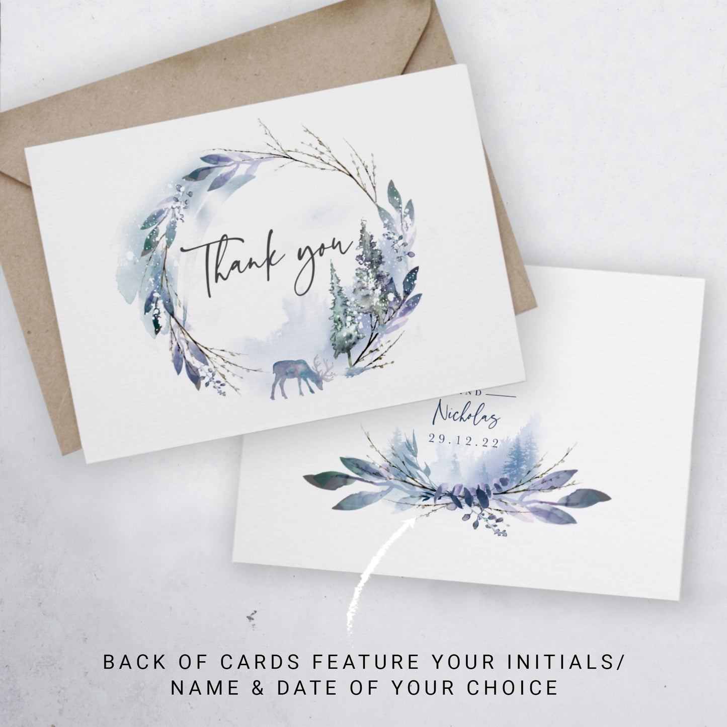 personalised thank you cards for our winter wedding
