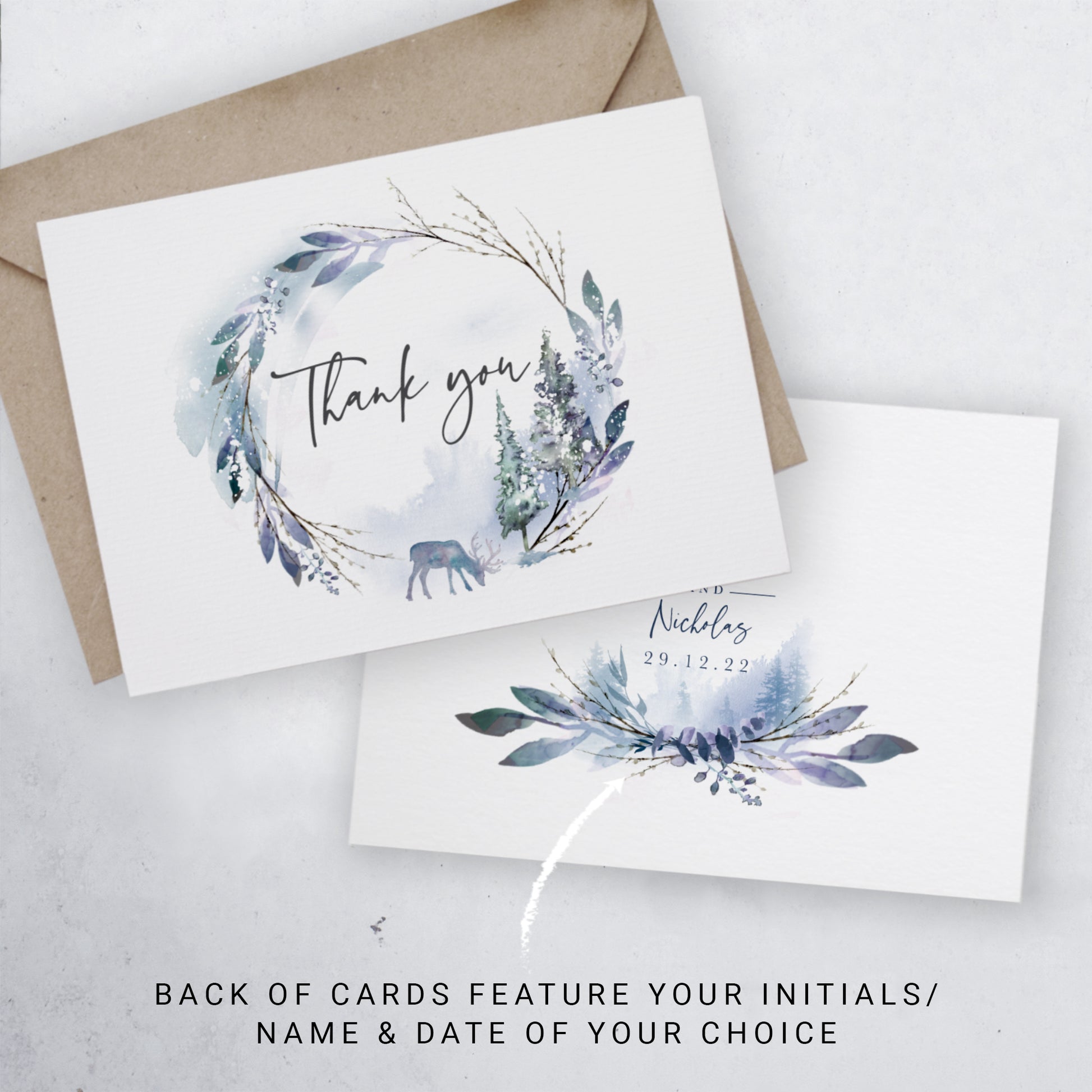 personalised thank you cards for our winter wedding