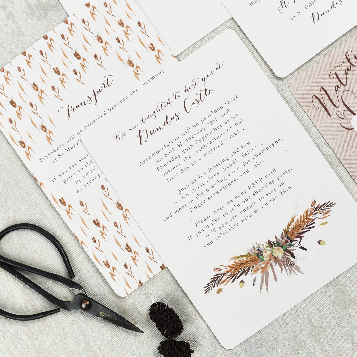 wedding information card for an autumn wedding