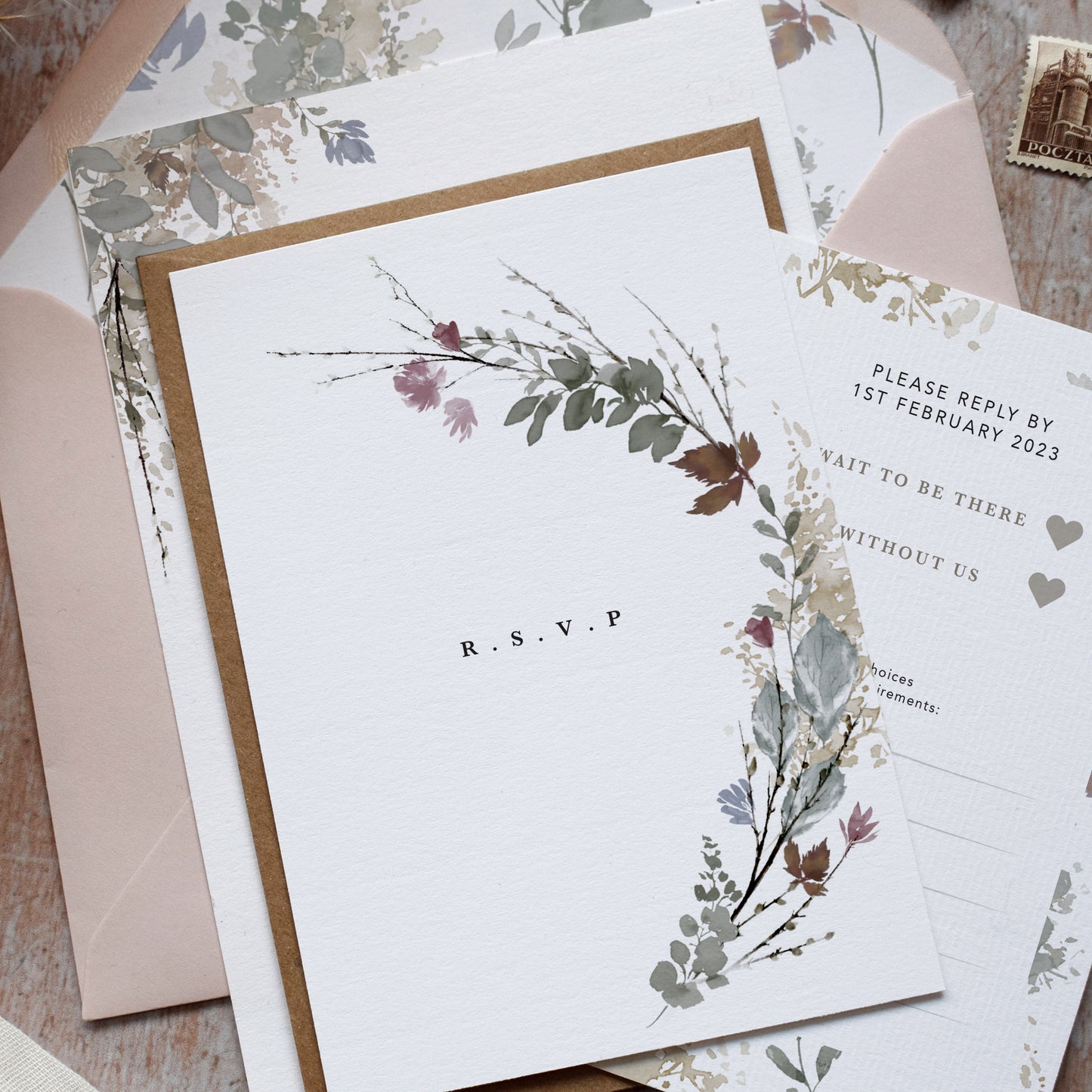 Autumn Floral Flat Wedding Invitation