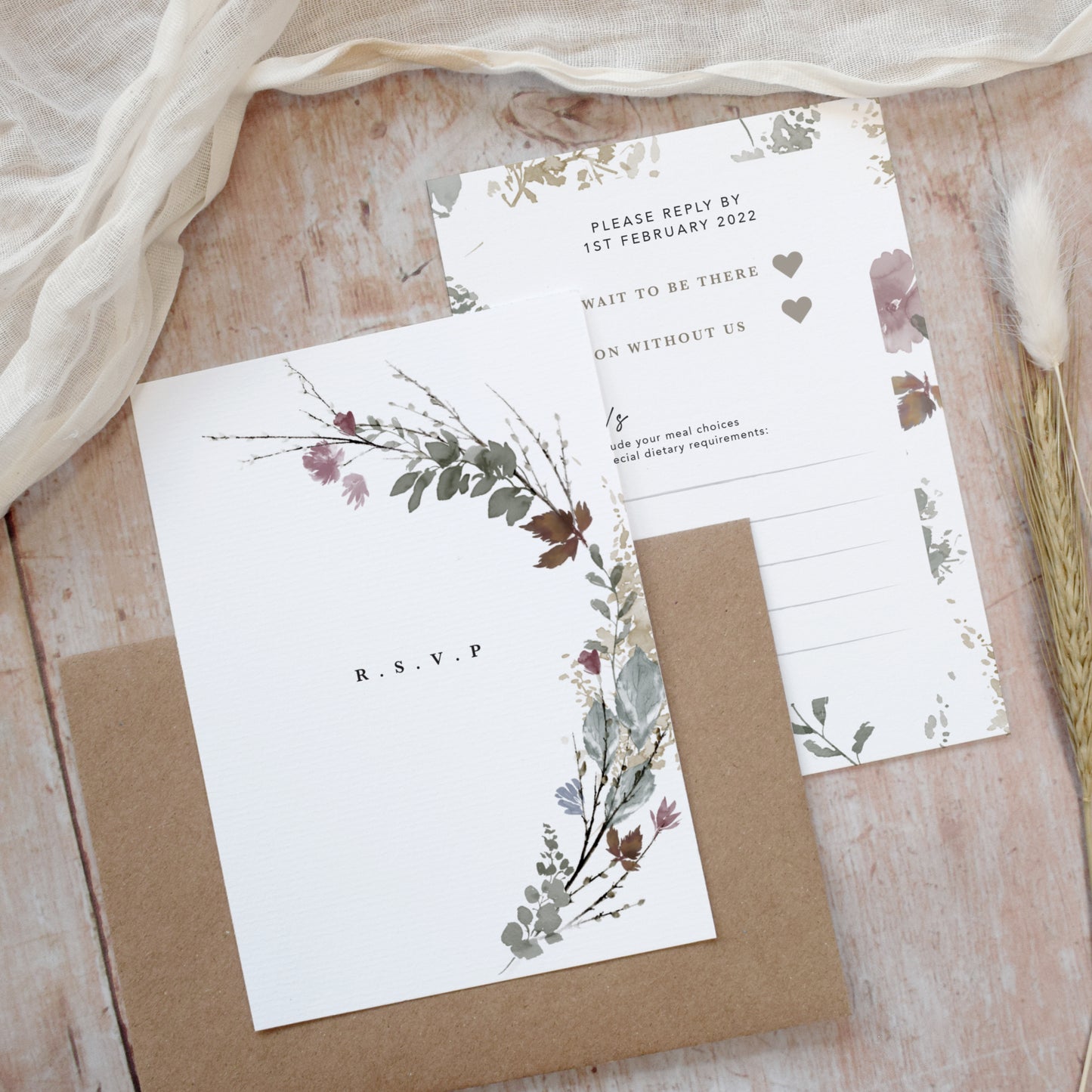 Autumn Wreath Flat Wedding Invitation