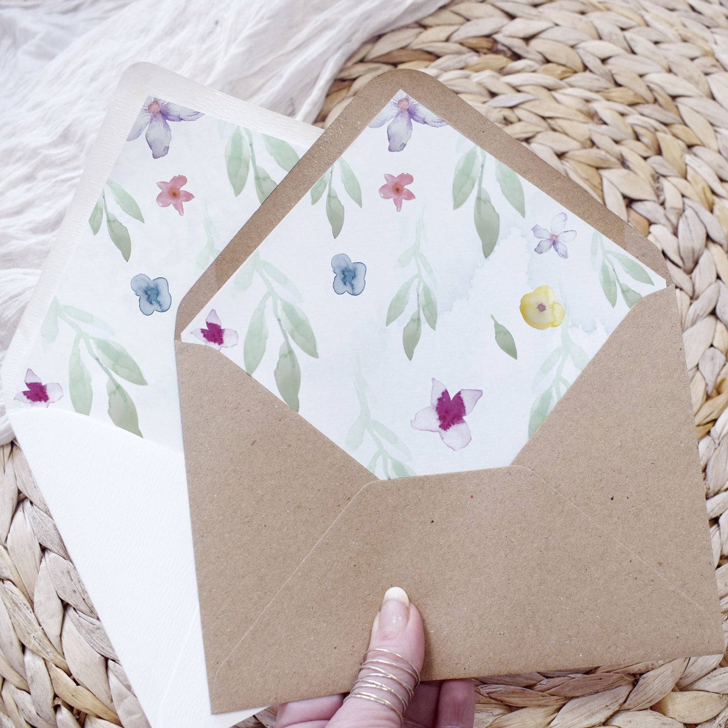 Flower Press Wreath 3 Fold Concertina Wedding Invitation