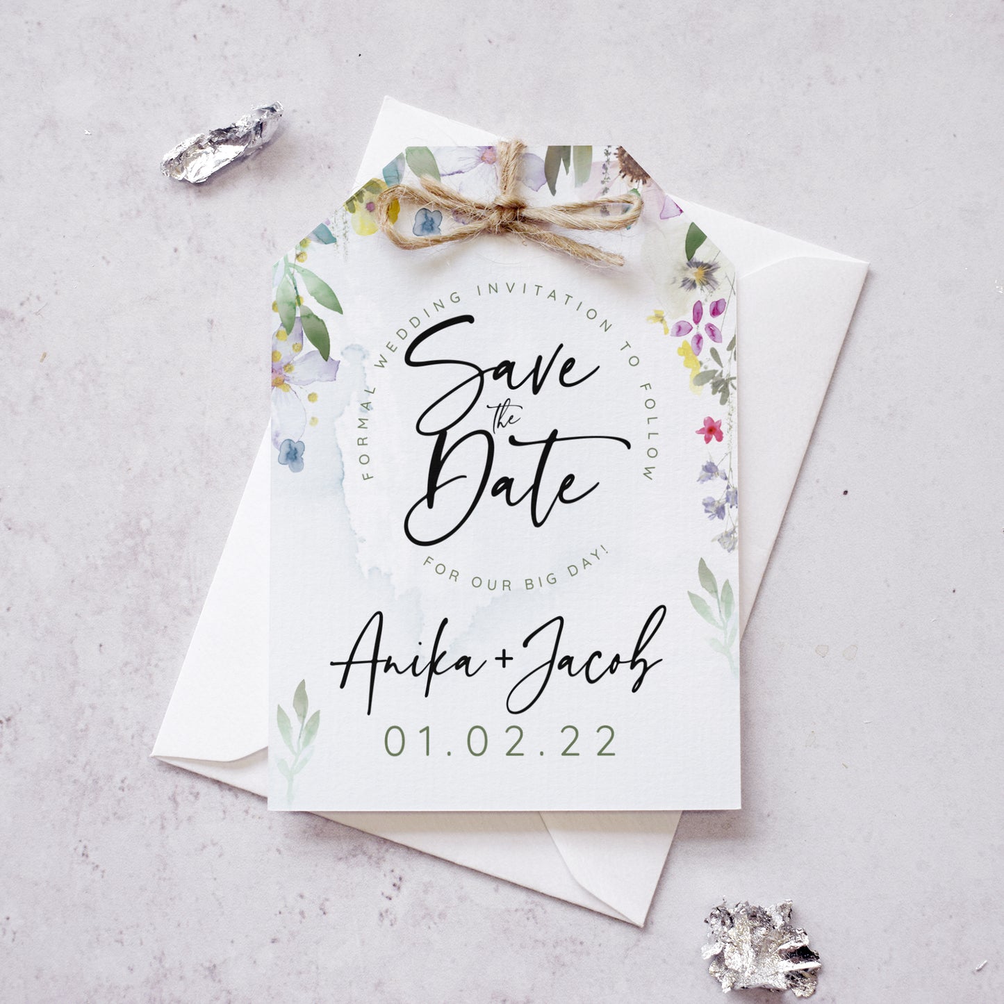 'Flower Press' modern floral save the date cards