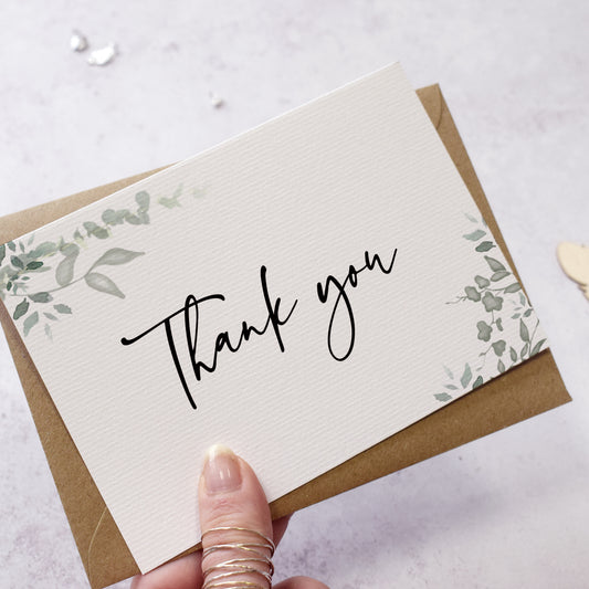 'Greenery' wedding thank you postcards