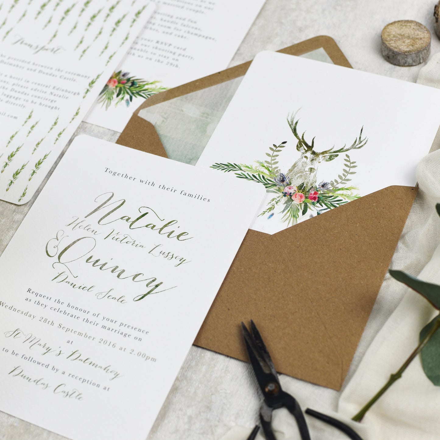 'Highland Summer' wedding evening reception invitation suite