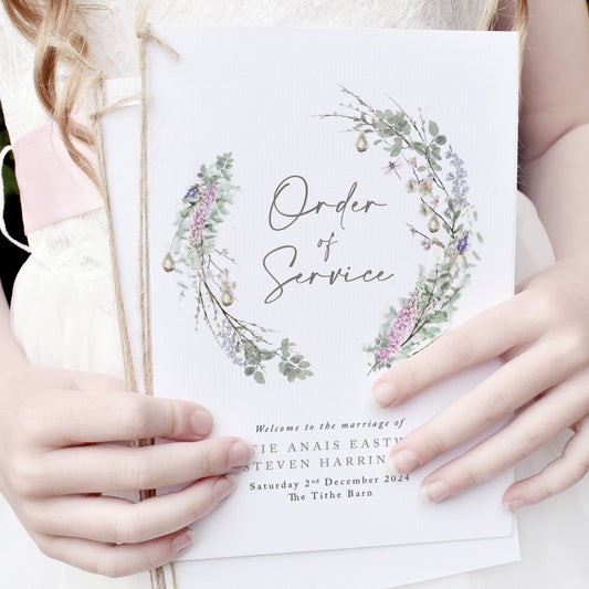 8 PAGE 'Whimsical Wreath' Wedding Order of Service Booklet